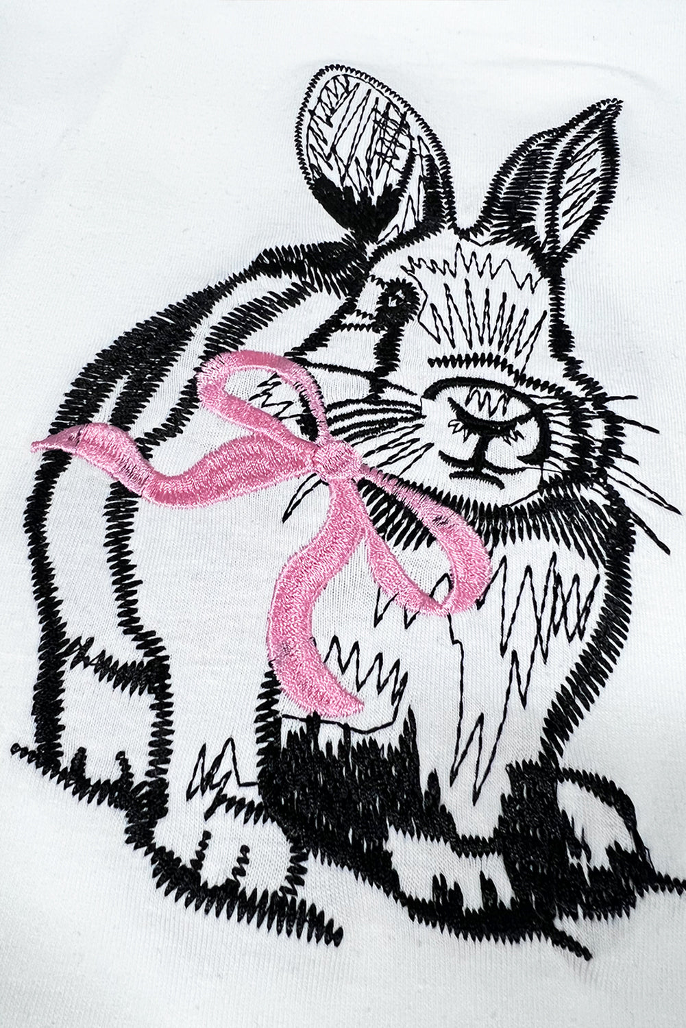 White Bunny Embroidered Bow Graphic Tee