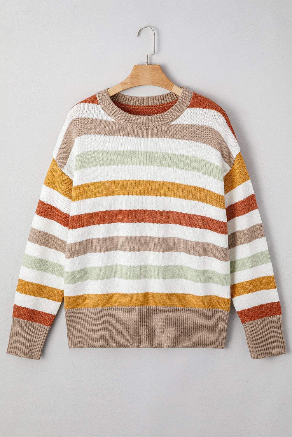 Multicolour Striped Color-Block Drop-Shoulder Plus Size Sweater