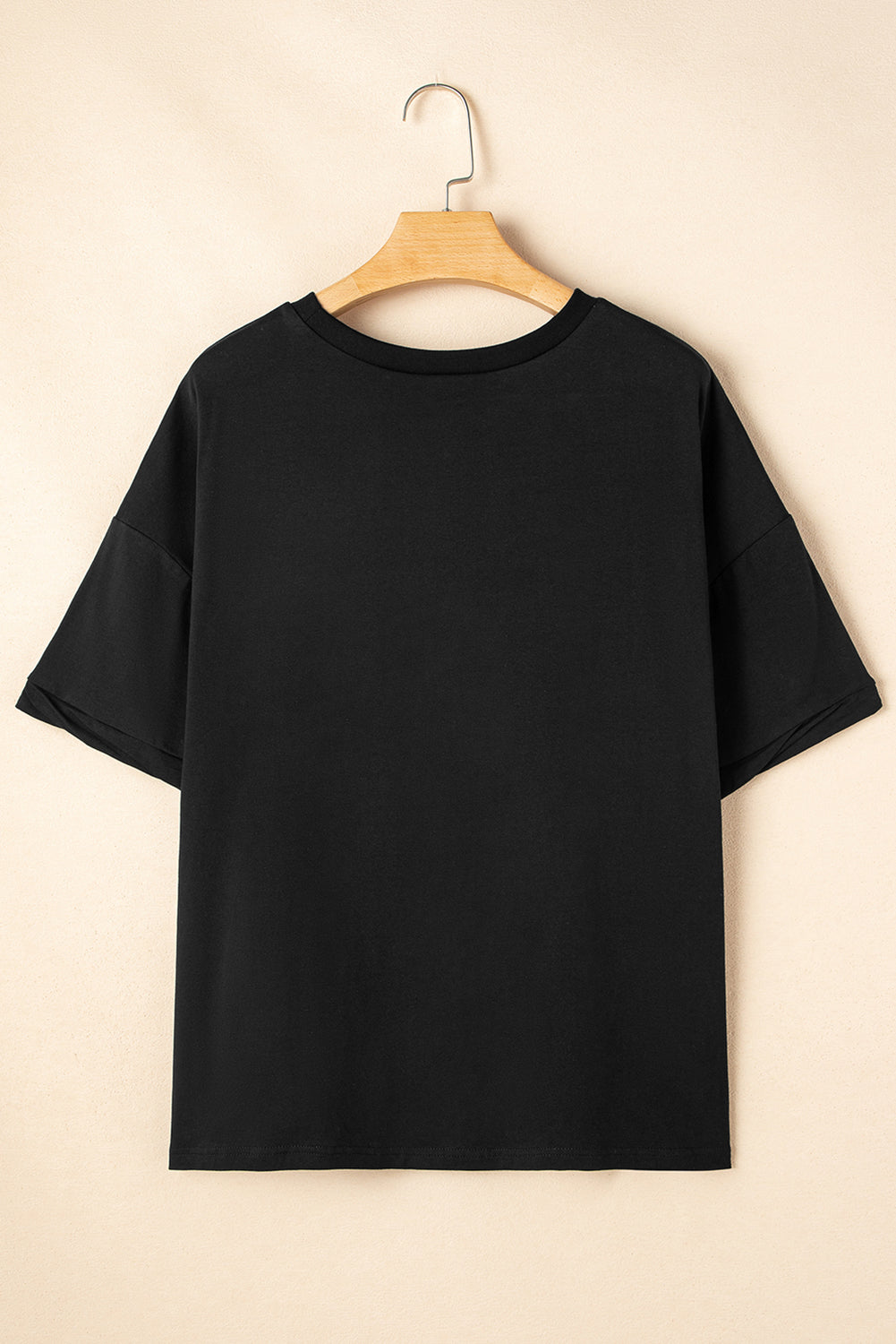 Black Sequin Rugby Football Patched Crewneck Loose T-Shirt