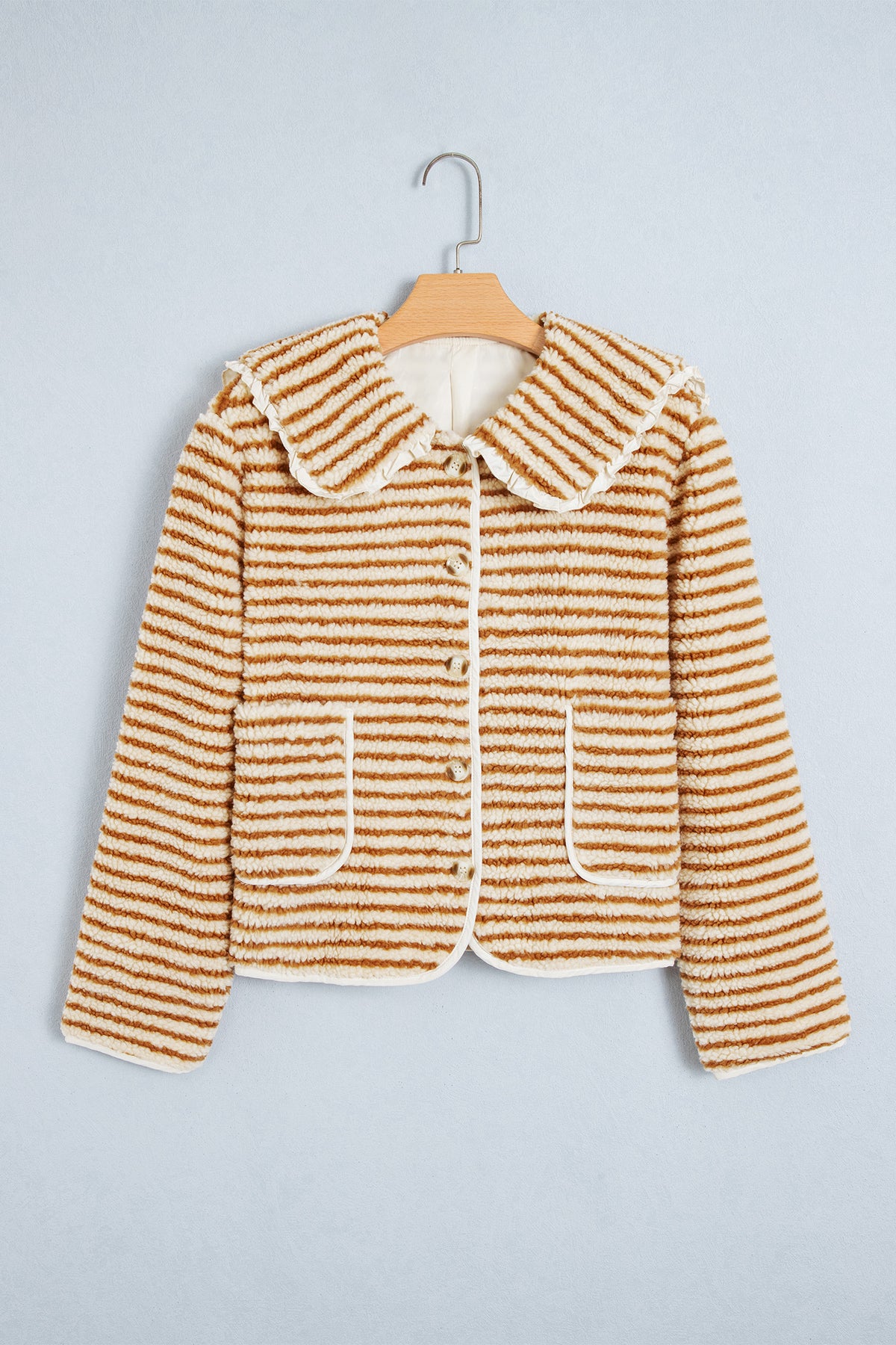 Brown Stripe Fleece Long Sleeve Regular Fit Jacket