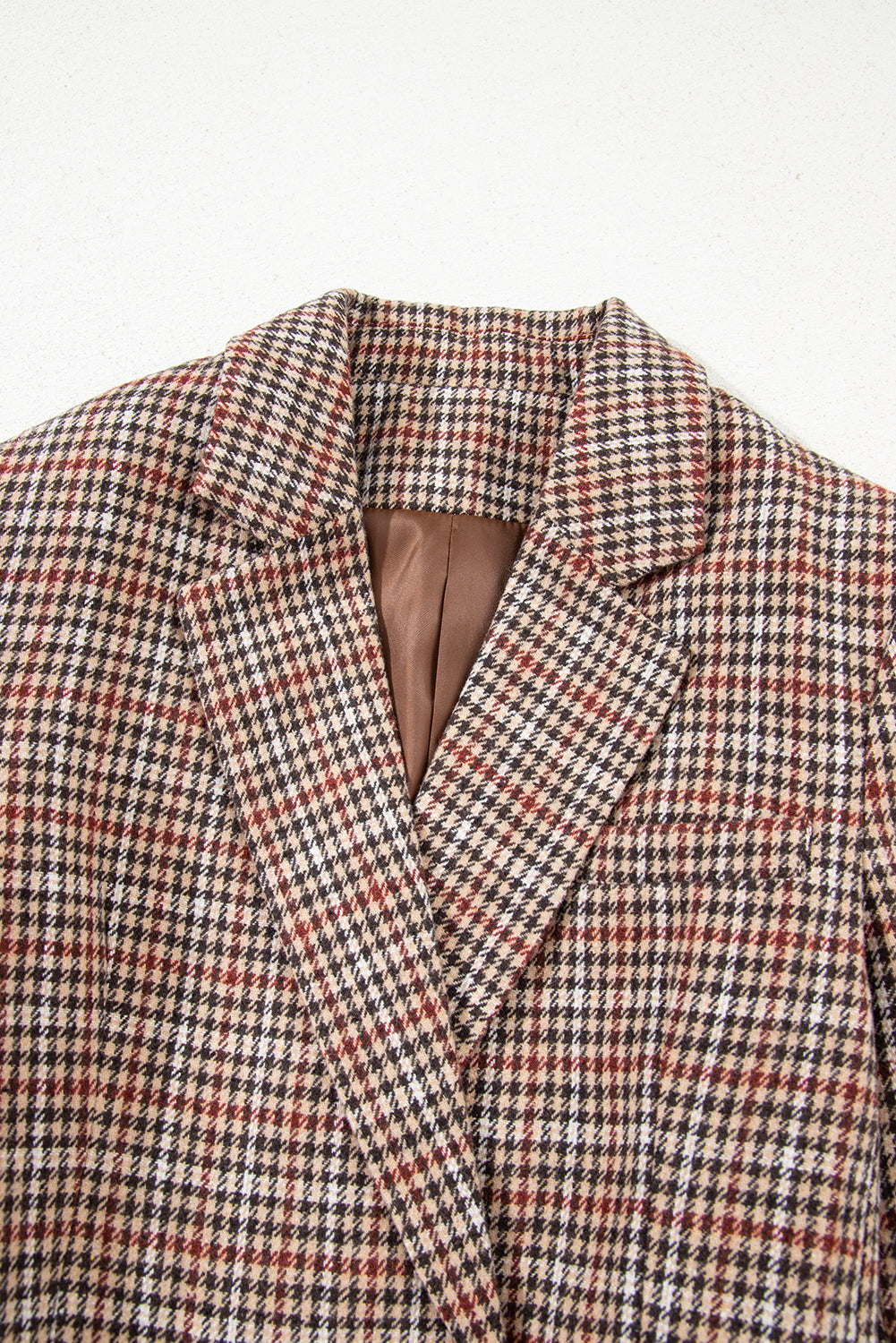 Brown Houndstooth Lapel Collar Blazer