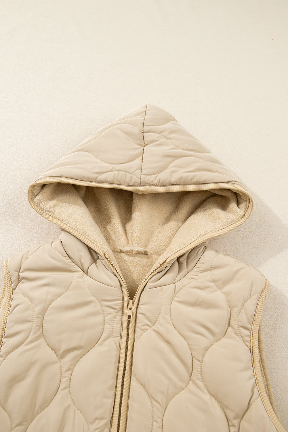 Pale Khaki Quilted Padded Winter Jacket Vest with Fleece Lining