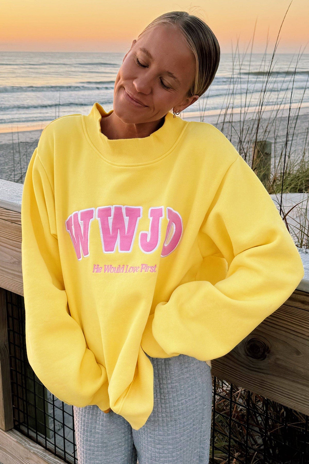 Pink WWJD Embroidered Crewneck Sweatshirt