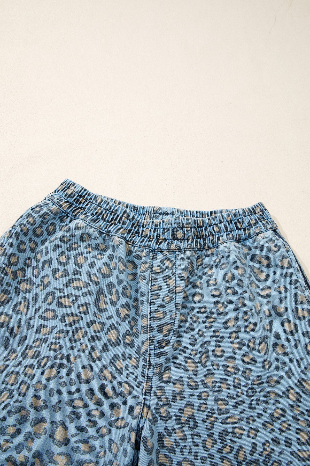 Blue Leopard Print Exposed Seam Wide Leg Drawstring Jeans