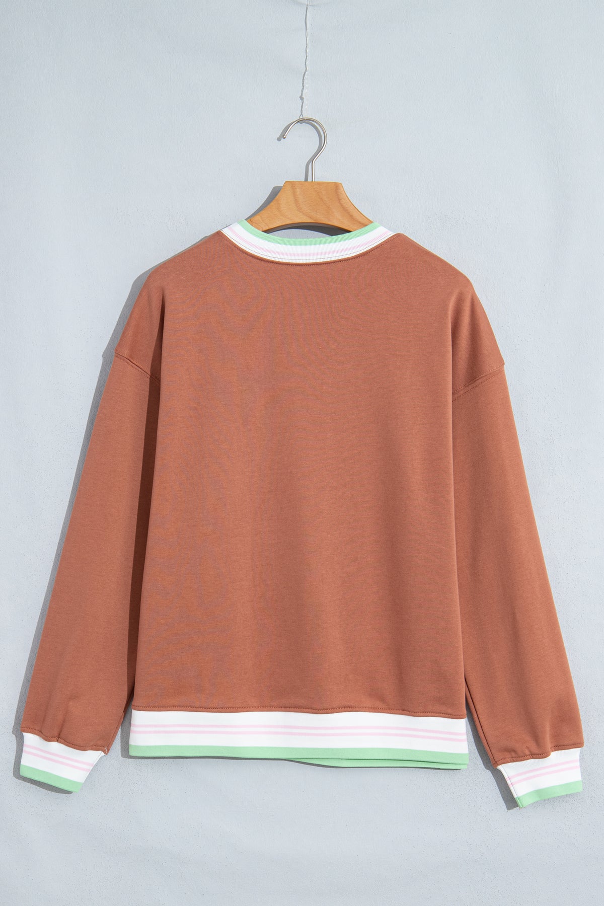 Bright Green Contrast Striped Trim Sweatshirt