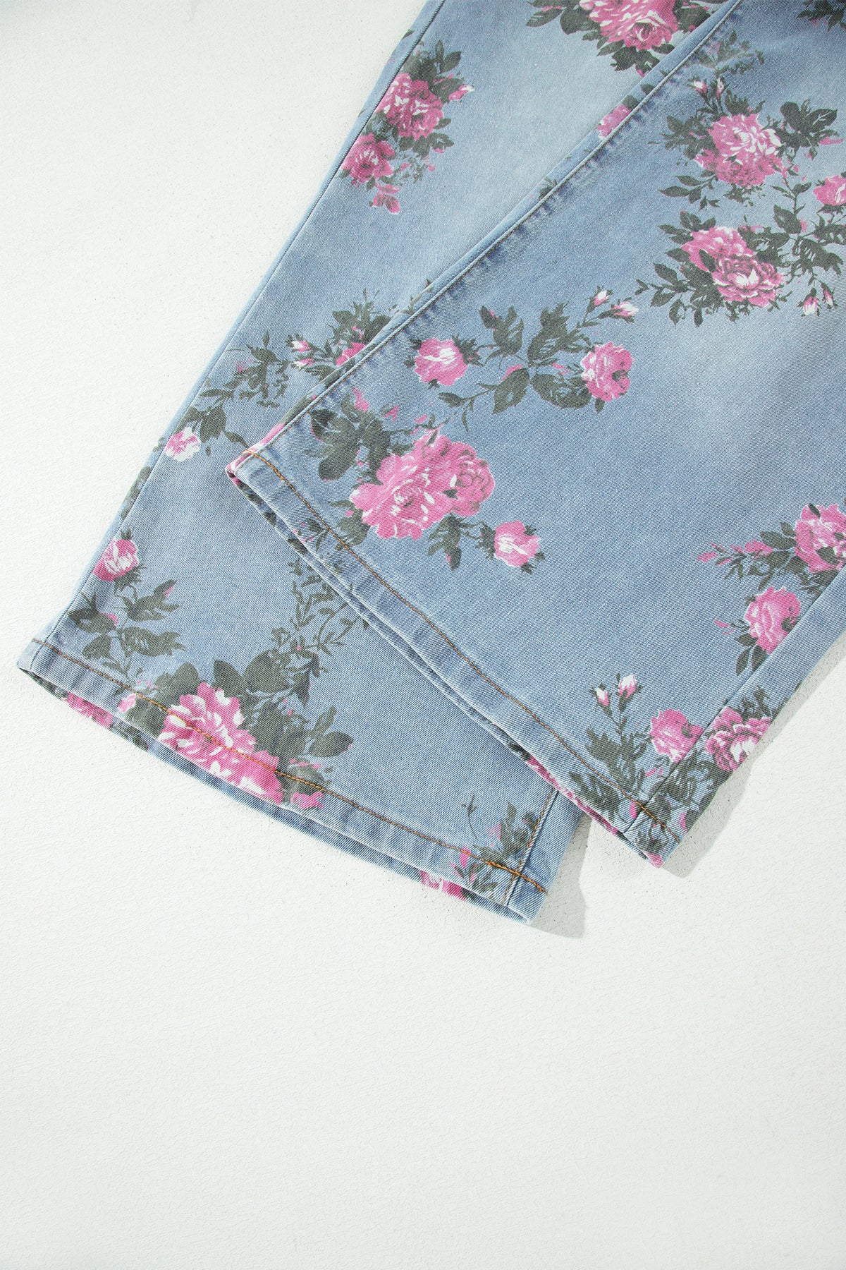 Sky Blue Plus Size Floral Print Ankle-Length Loose Jeans