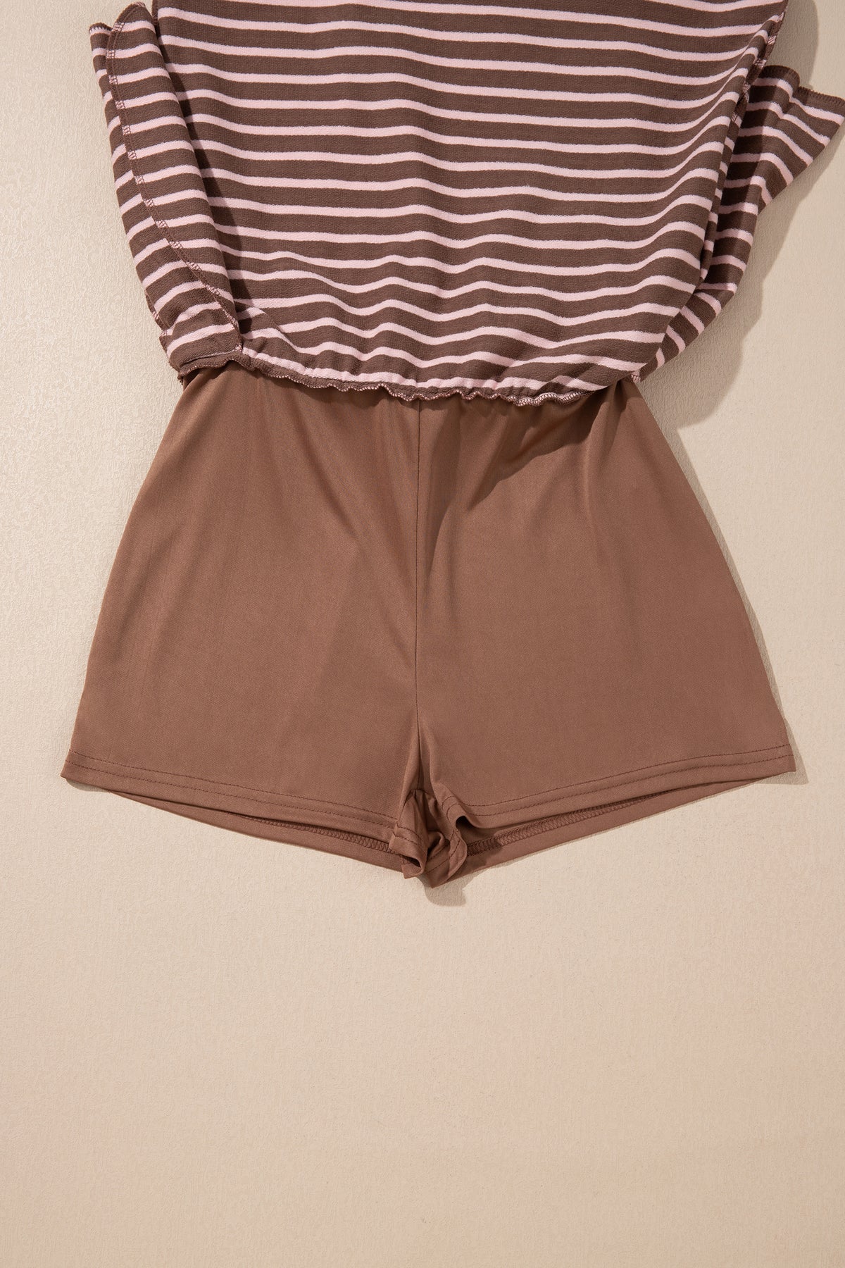 Women's Brown Stripe Striped Drawstring Waist Long-Sleeve Top Mini Skort Set