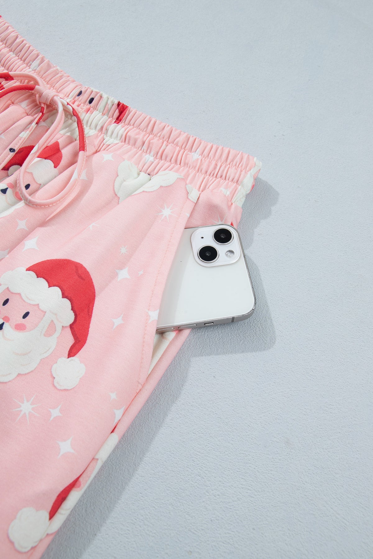 Pink Abstract Santa Pattern Long Sleeve Shift Lounge Set