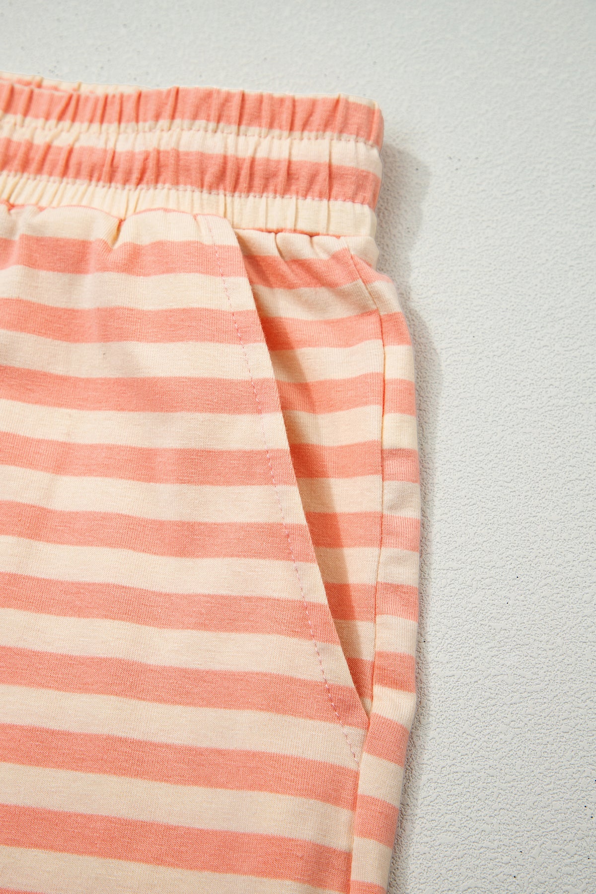 Pink Stripe Drop-Shoulder T Shirt and Shorts Plus Size Summer Set