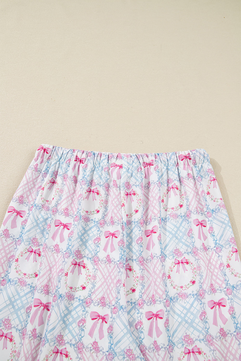 Pink Bow Wreath Christmas Tied Front Long Sleeve Pajama Set