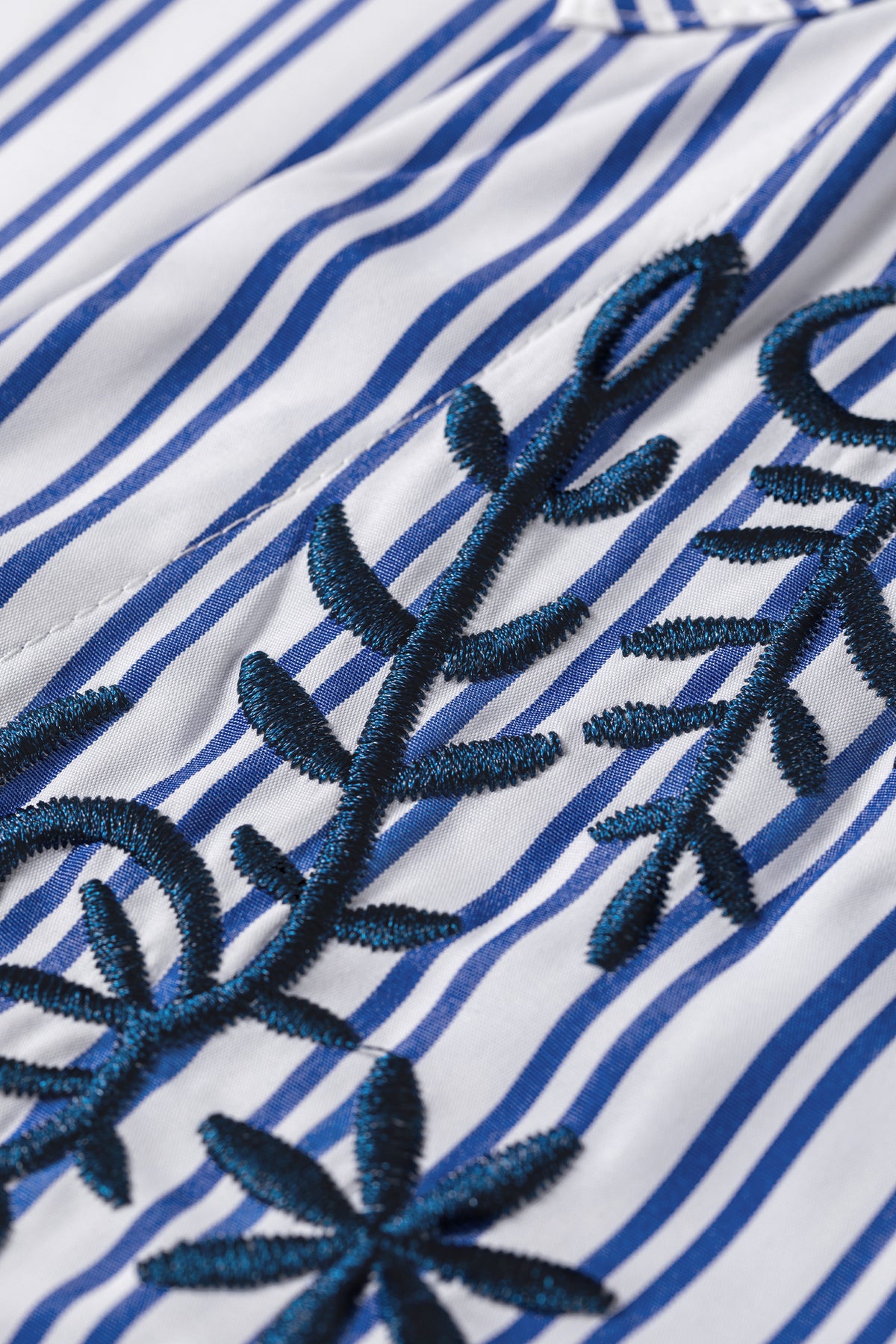 Blue Stripe Embroidered Button Front Shirt
