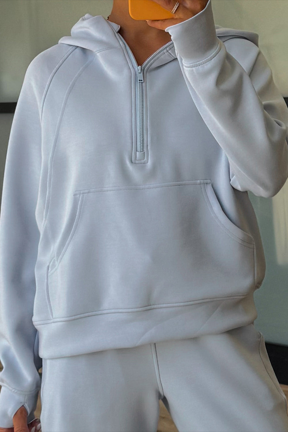 Women's Jet Stream Half Zip Thumbhole Sleeve Hoodie Active Pants Two-Piece Outfit Set