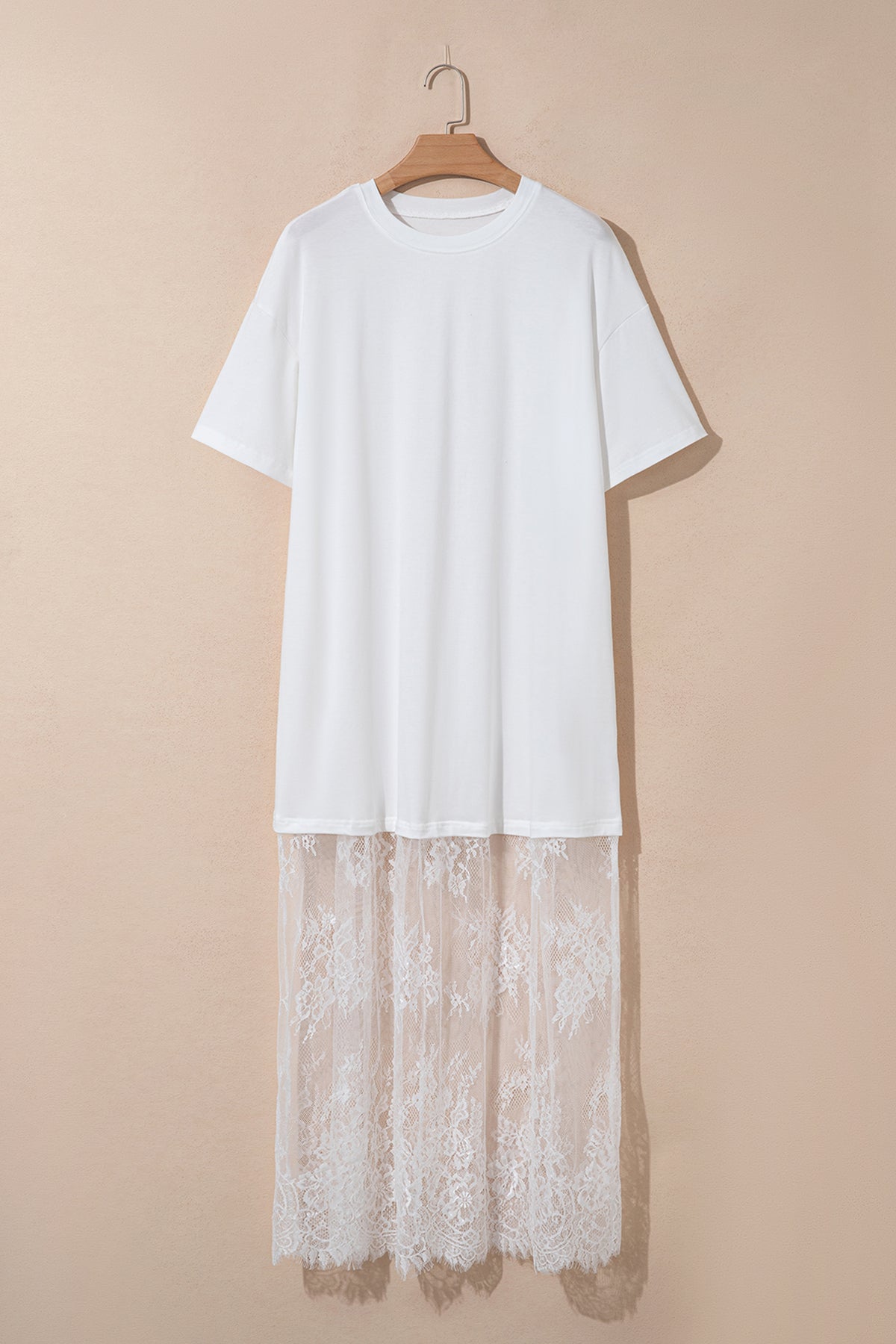 White Floral Patchwork Short Sleeve T Shirt Loose Maxi Dress