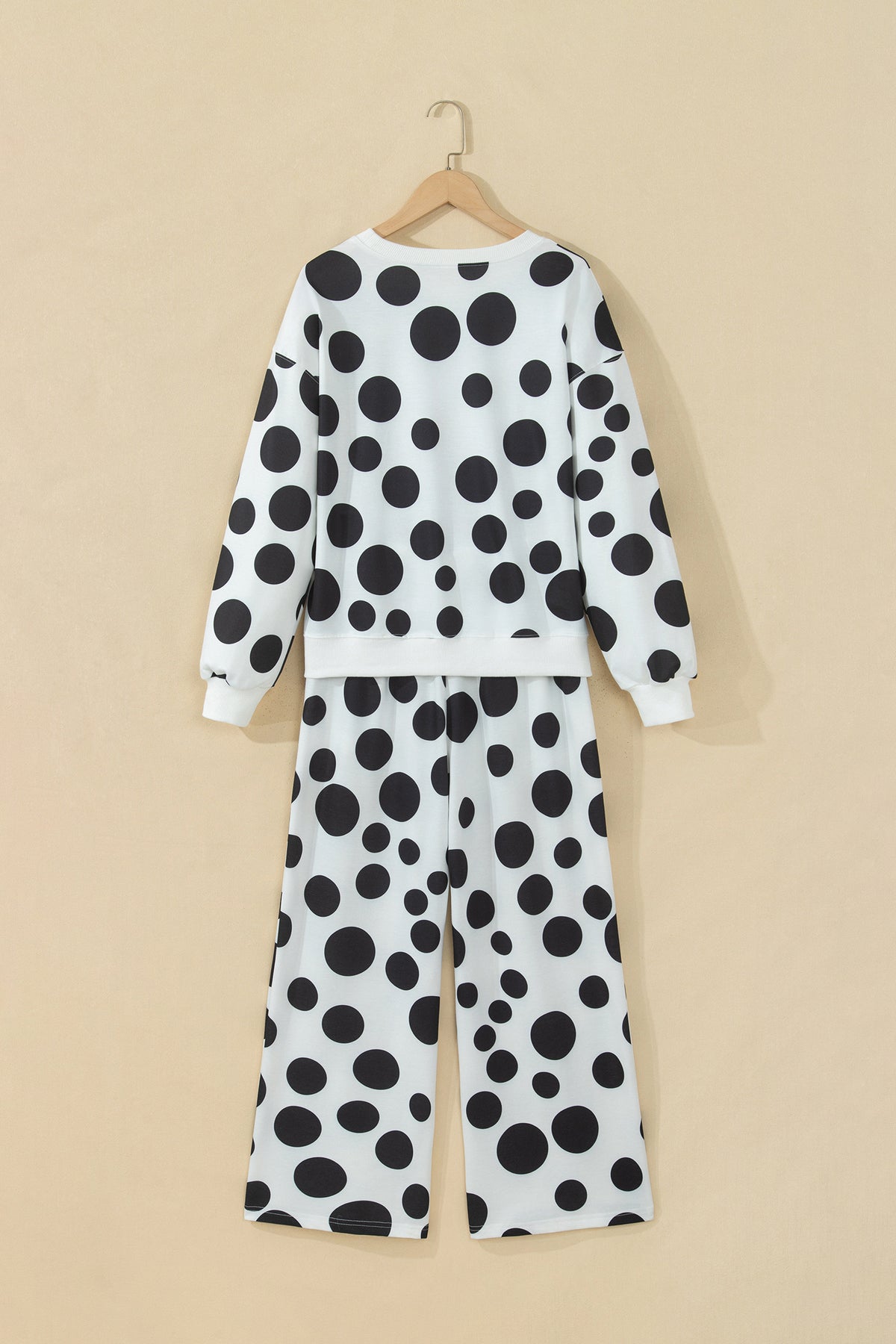 Women's Khaki Polka Dot Long-Sleeve Top Drawstring Relaxed Pants Set