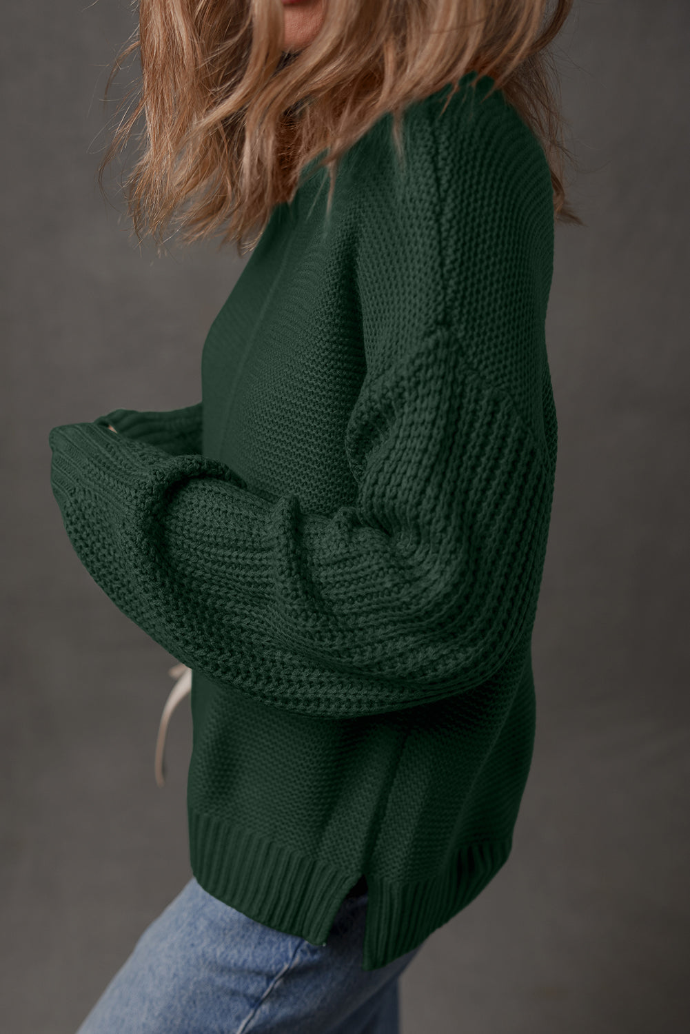 Red Dahlia Solid Color Front Seam Drop Shoulder Loose Sweater