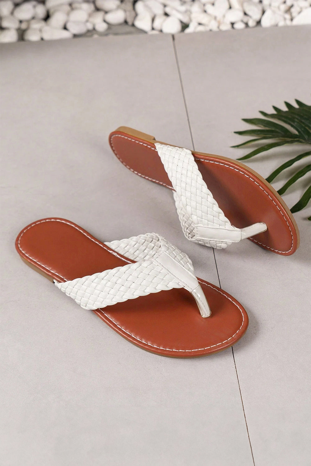 White Braided Strap PU Leather Flip-Flop