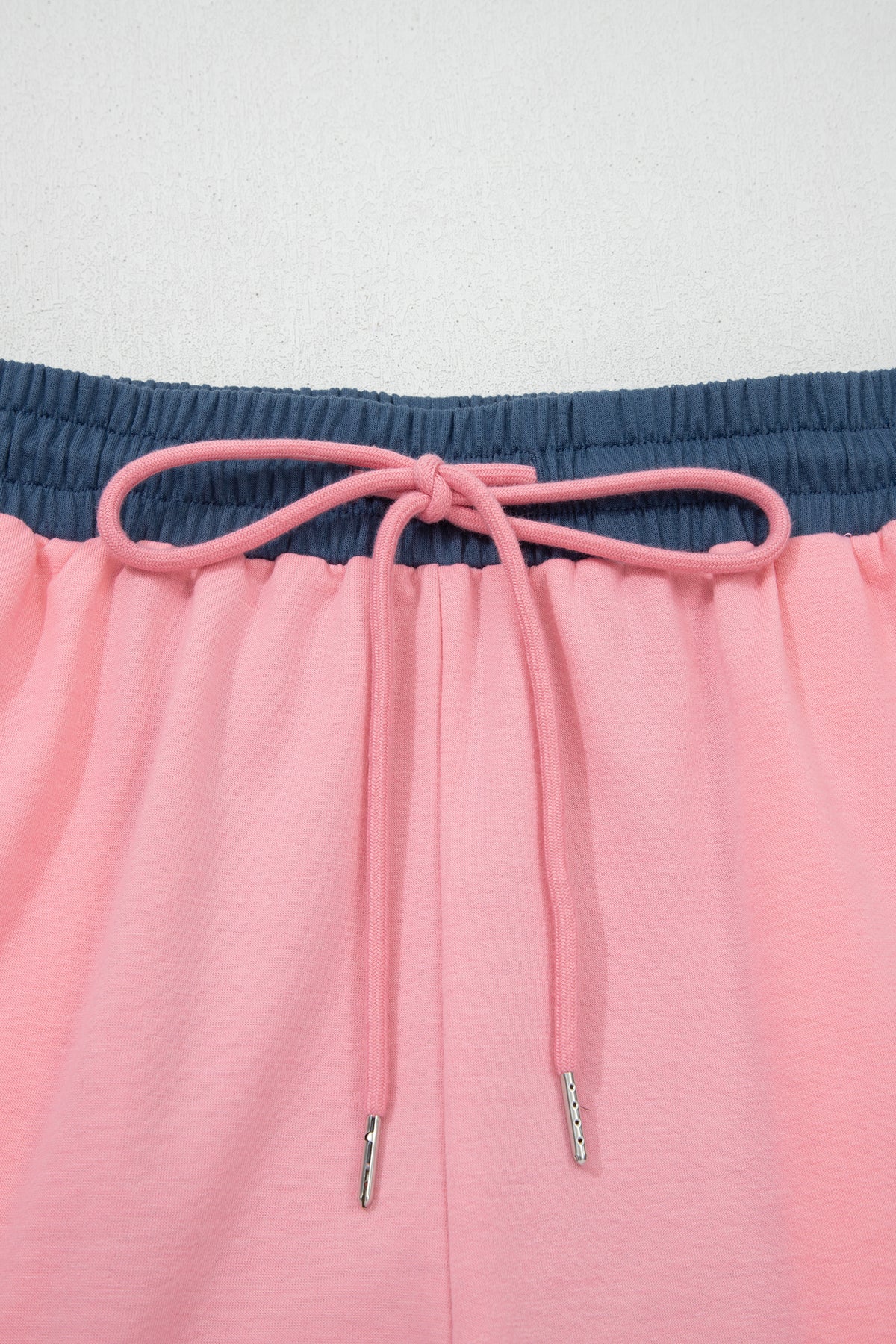 Pink Color Block Patchwork Varsity Striped Drawstring Elastic Shorts