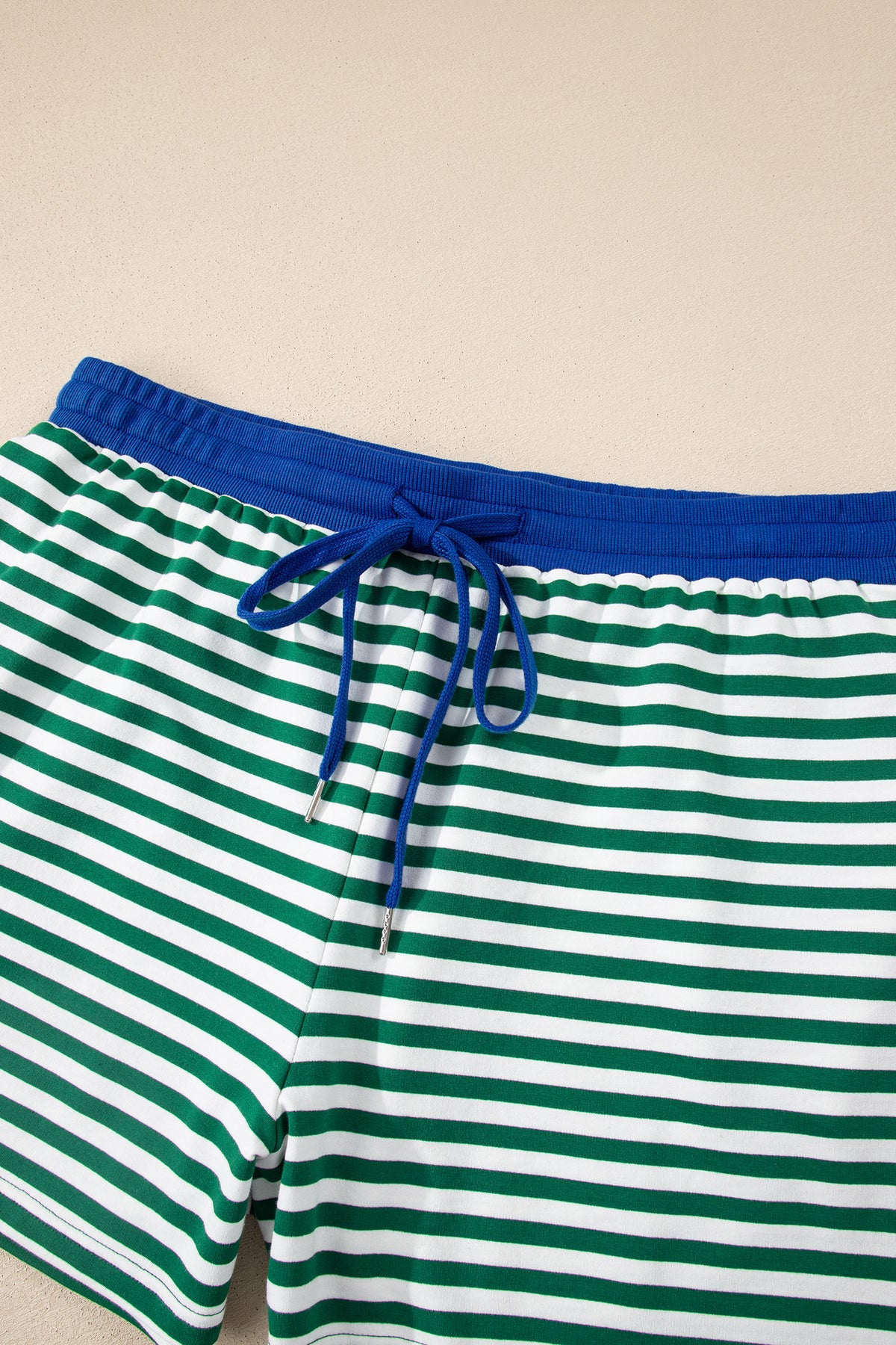 Green Stripe Boxy Tee Drawstring Elastic-Waist Plus Size Shorts Set