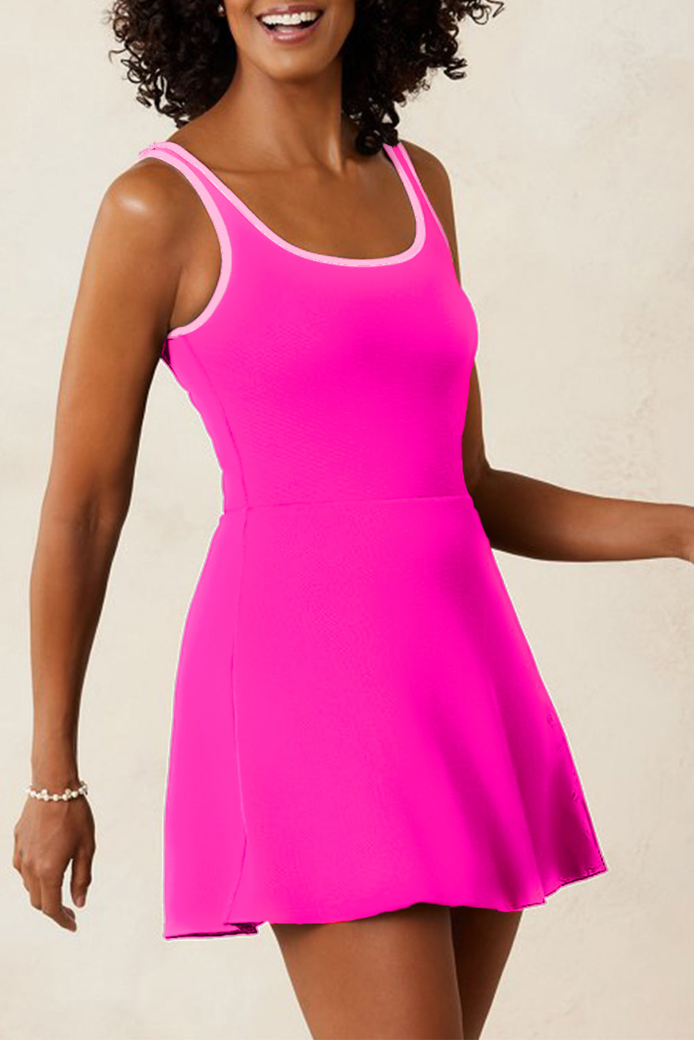 Rose Red Contrast-Trim Swim Dress