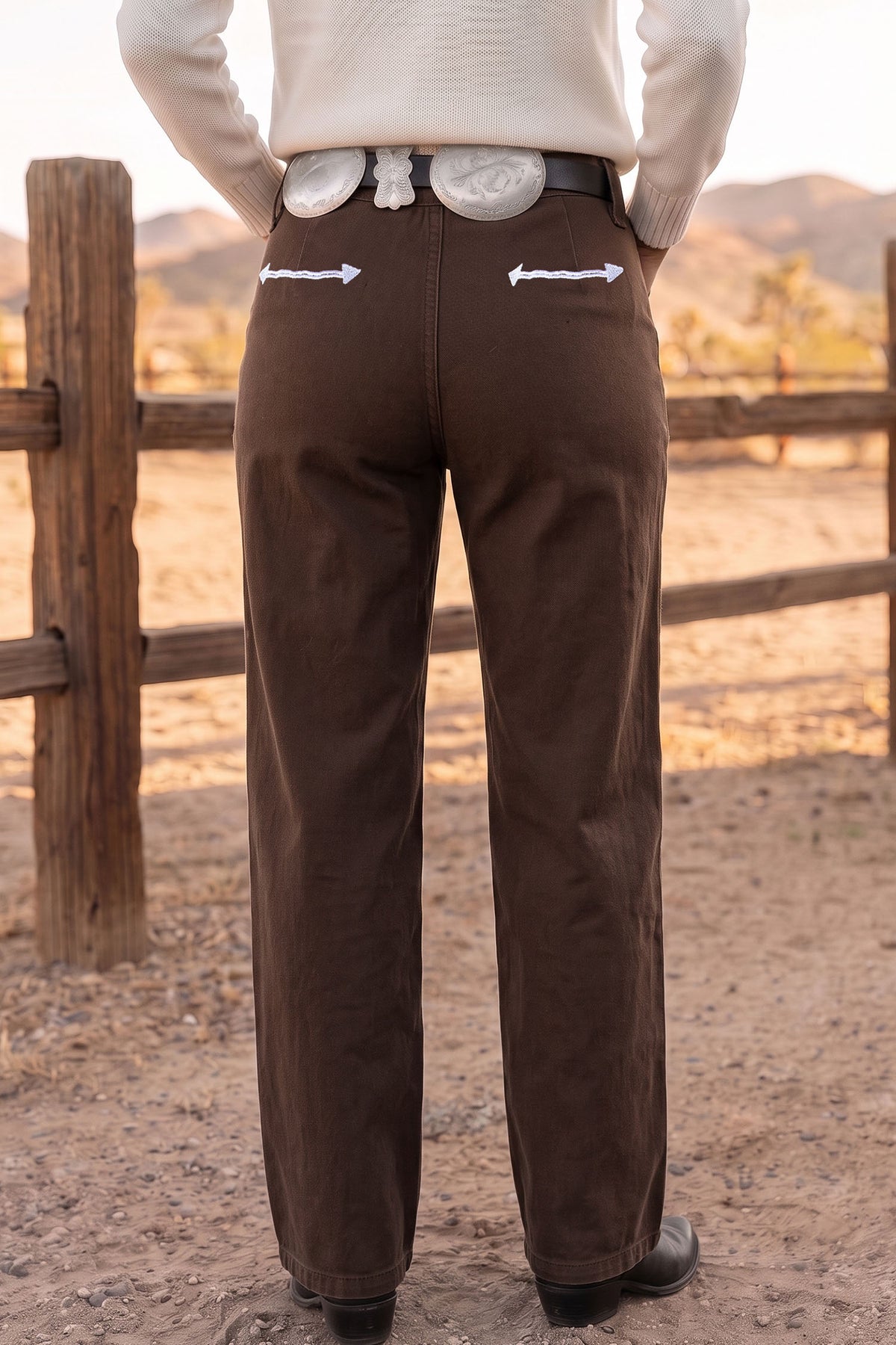 Coffee Western Colorblock Pockets Button Fly Belt Loops Straight Jeans