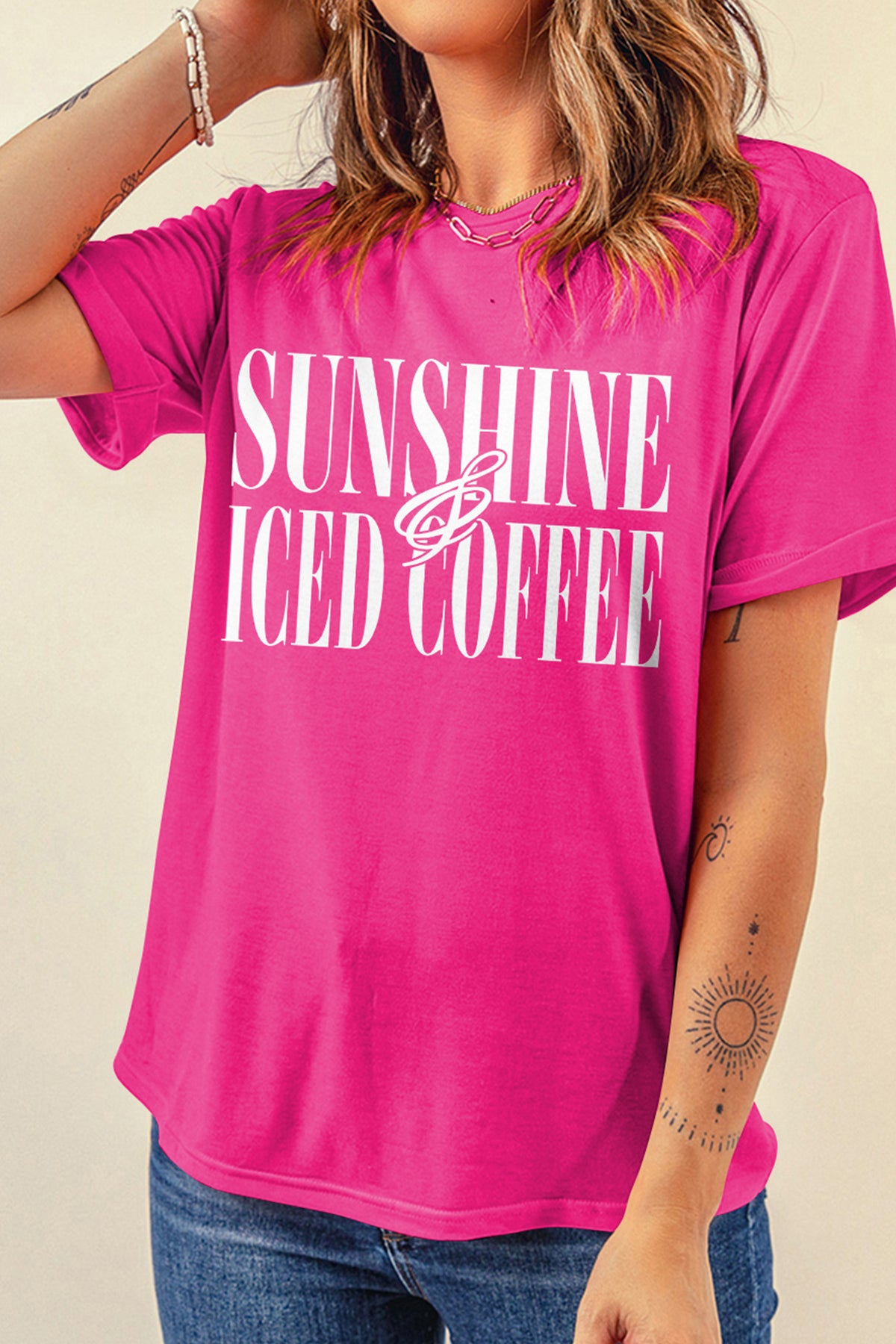 Rose Red SUNSHINE ICED COFFEE Casual Summer T-Shirt