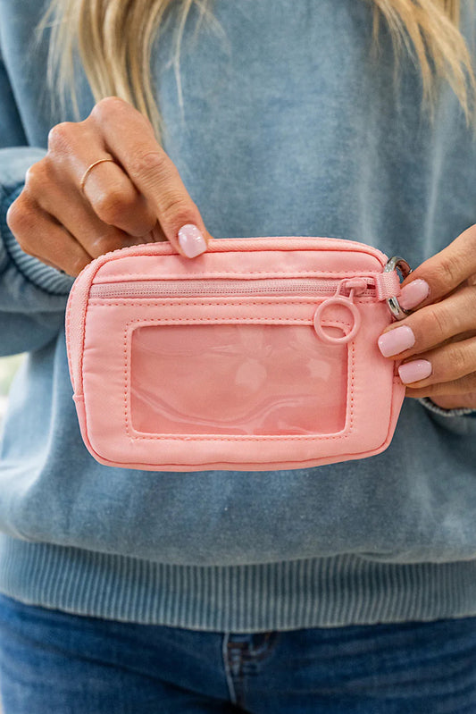 Pink Transparent ID Window Coin Storage Wrist Bag