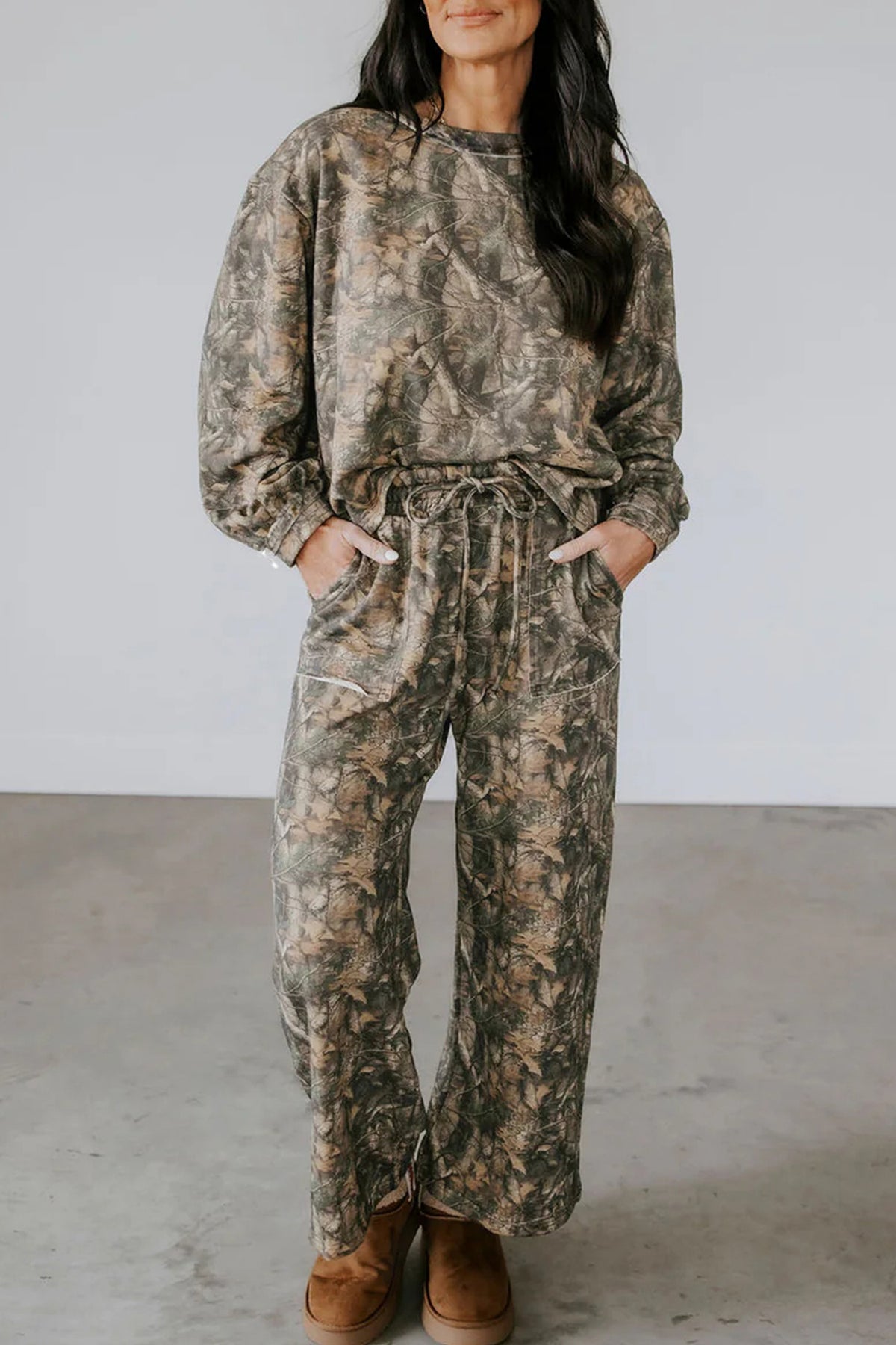 Women's Green Abstract Print Long-Sleeve Pants Set