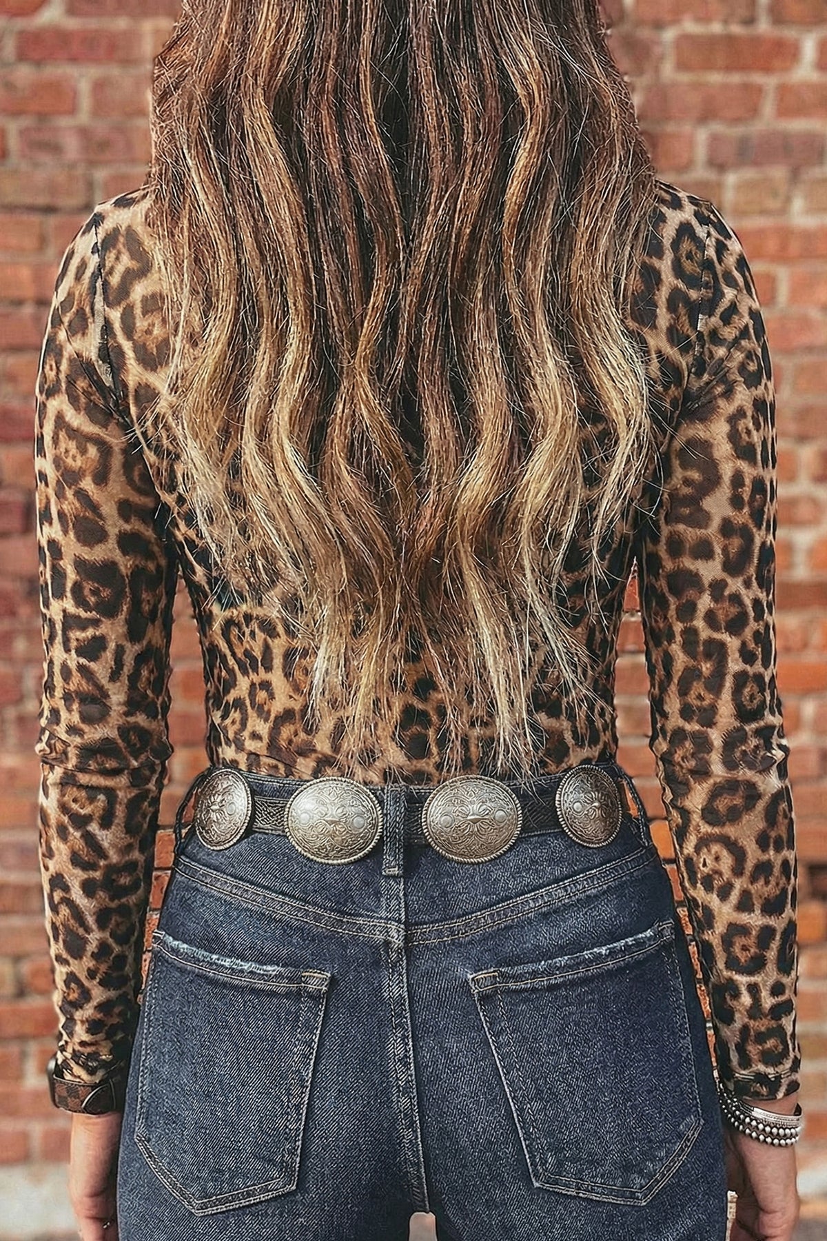 Apricot Floral Print Mesh Long Sleeve Mock Neck Top