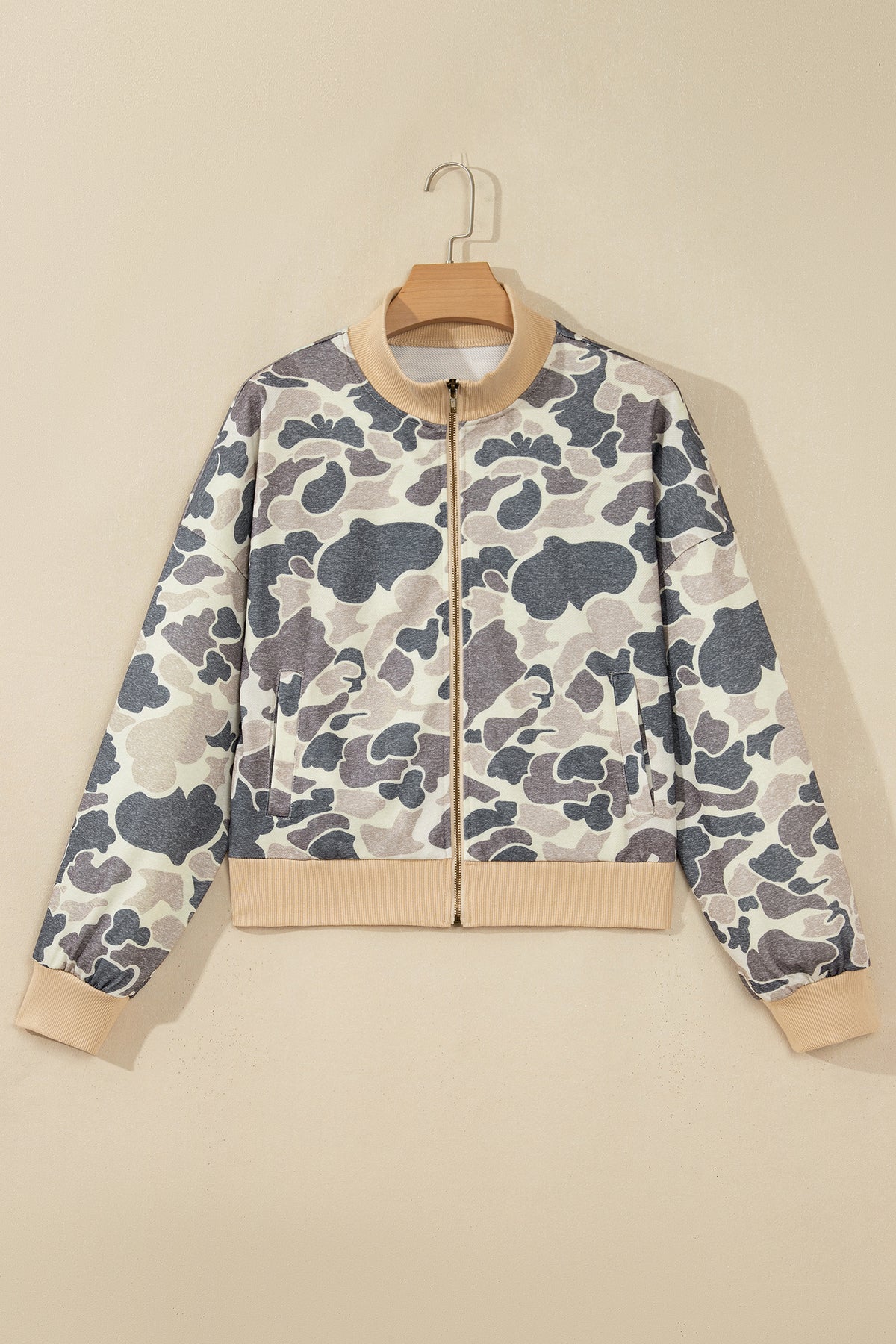 Multicolour Camouflage Print Zip Bomber Sweatshirt