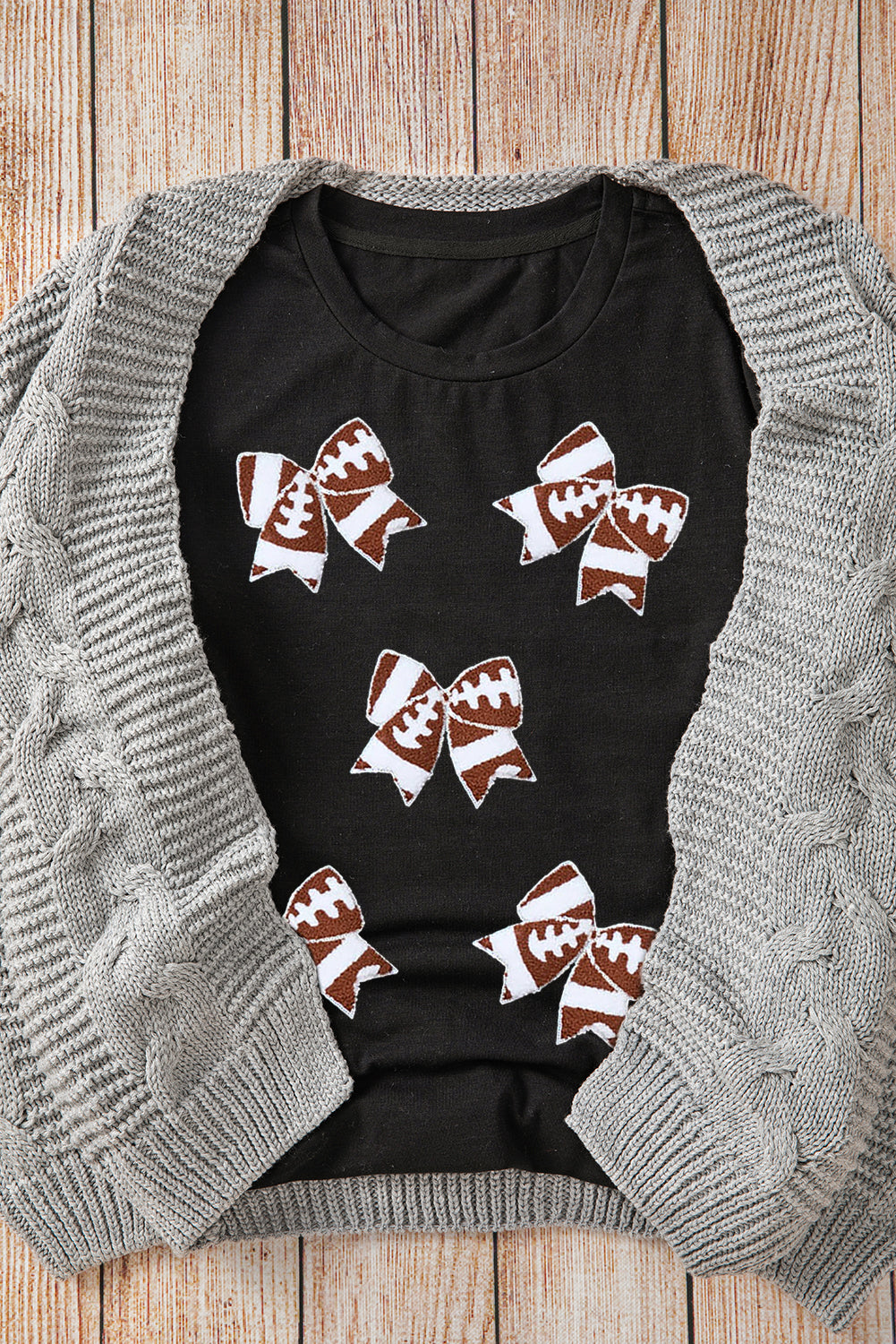 Black Rugby Football Bowknot Pattern Game Day T-Shirt