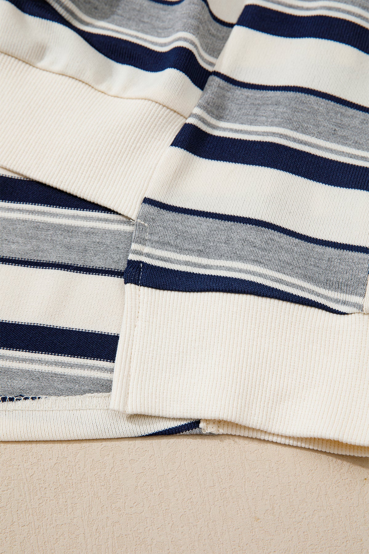 Blue Stripe Striped Ribbed Stand Neck Shift Sweatshirt