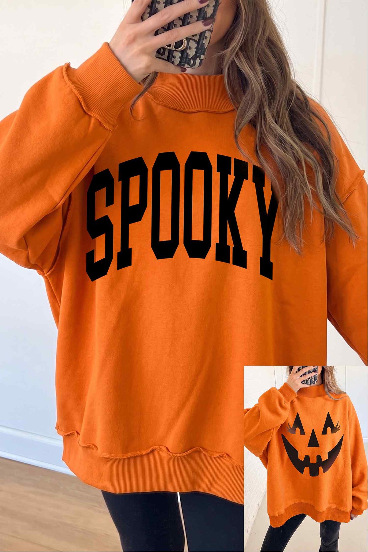 Carrot Oversized Halloween Print Mock Neck Reversible Sweatshirt