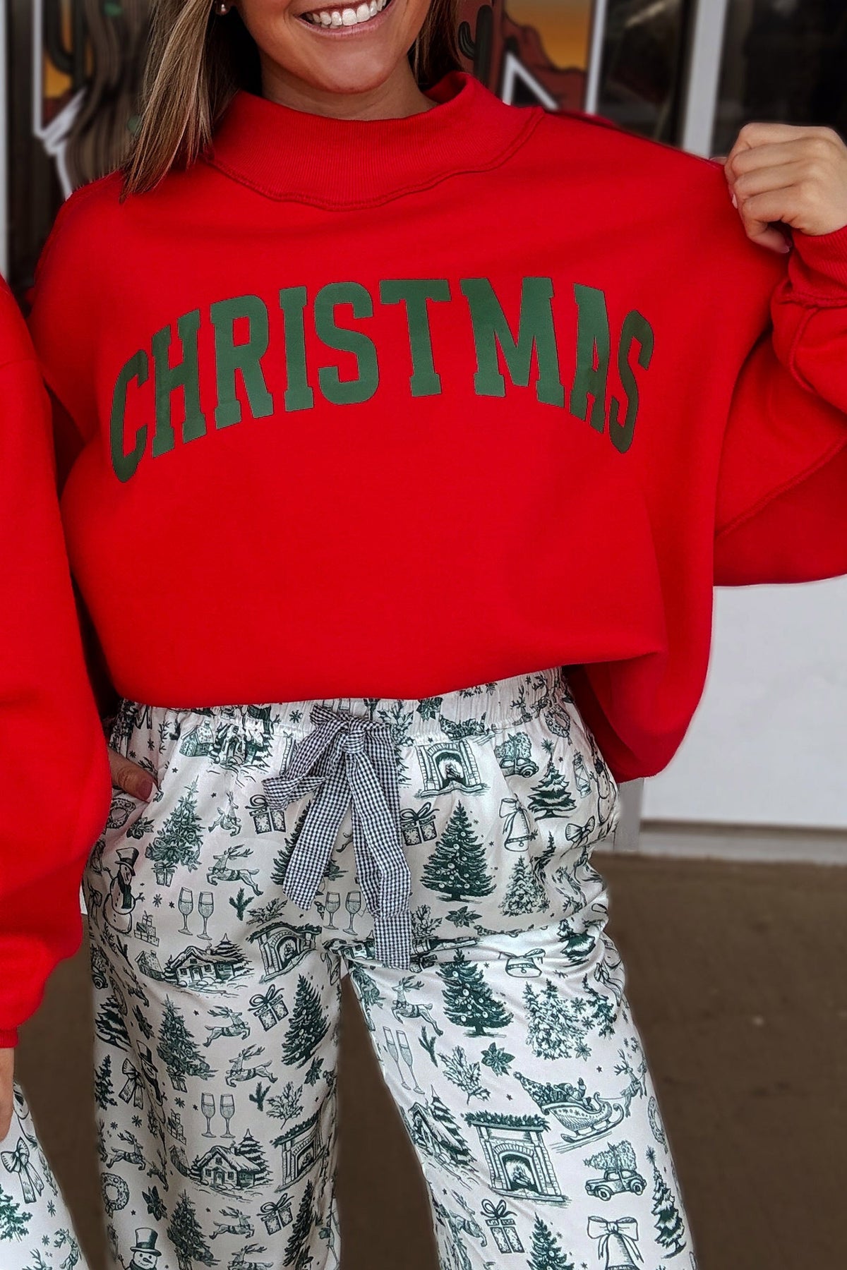 Fiery Red MERRY CHRISTMAS Reversible Print Mock Neck Sweatshirt