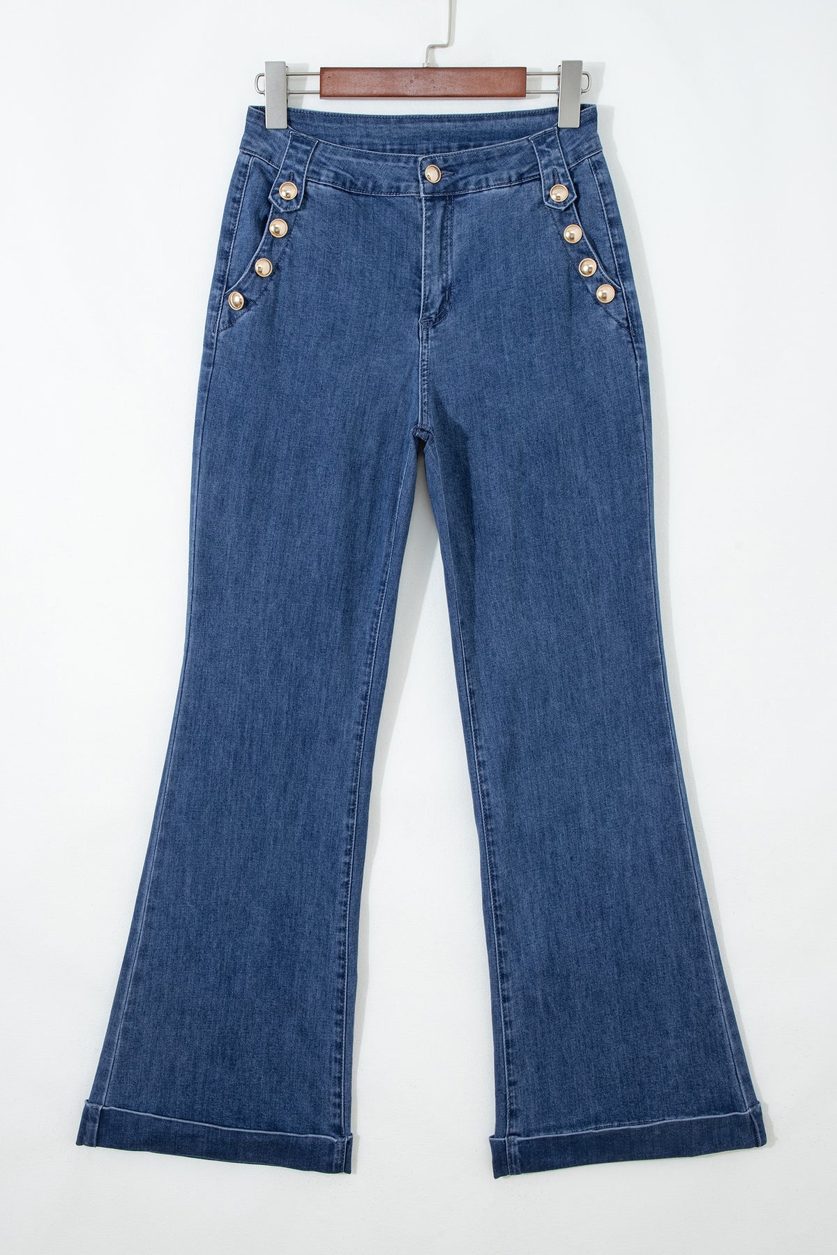 Ashleigh Blue Golden Button Rolled Edge Flare Leg Jeans