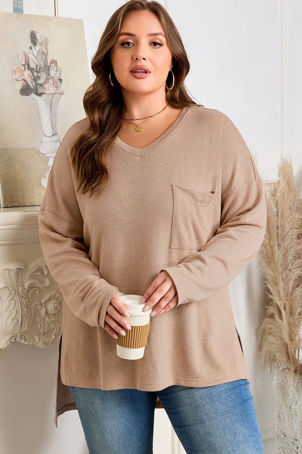 Parchment Plus Size Drop-Shoulder Knit Tunic Top