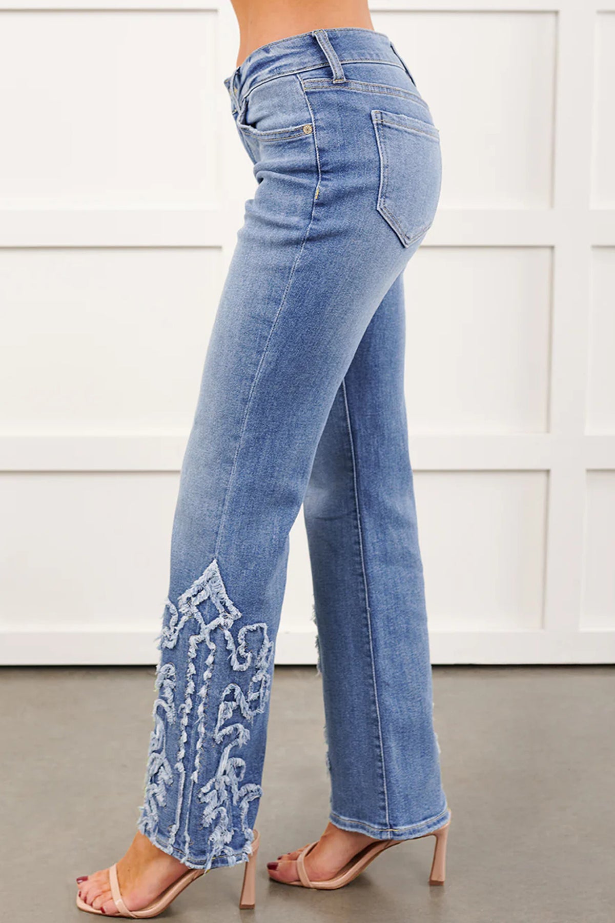 Ashleigh Blue Embroidered Western Print Flare Leg Full-Length Jeans