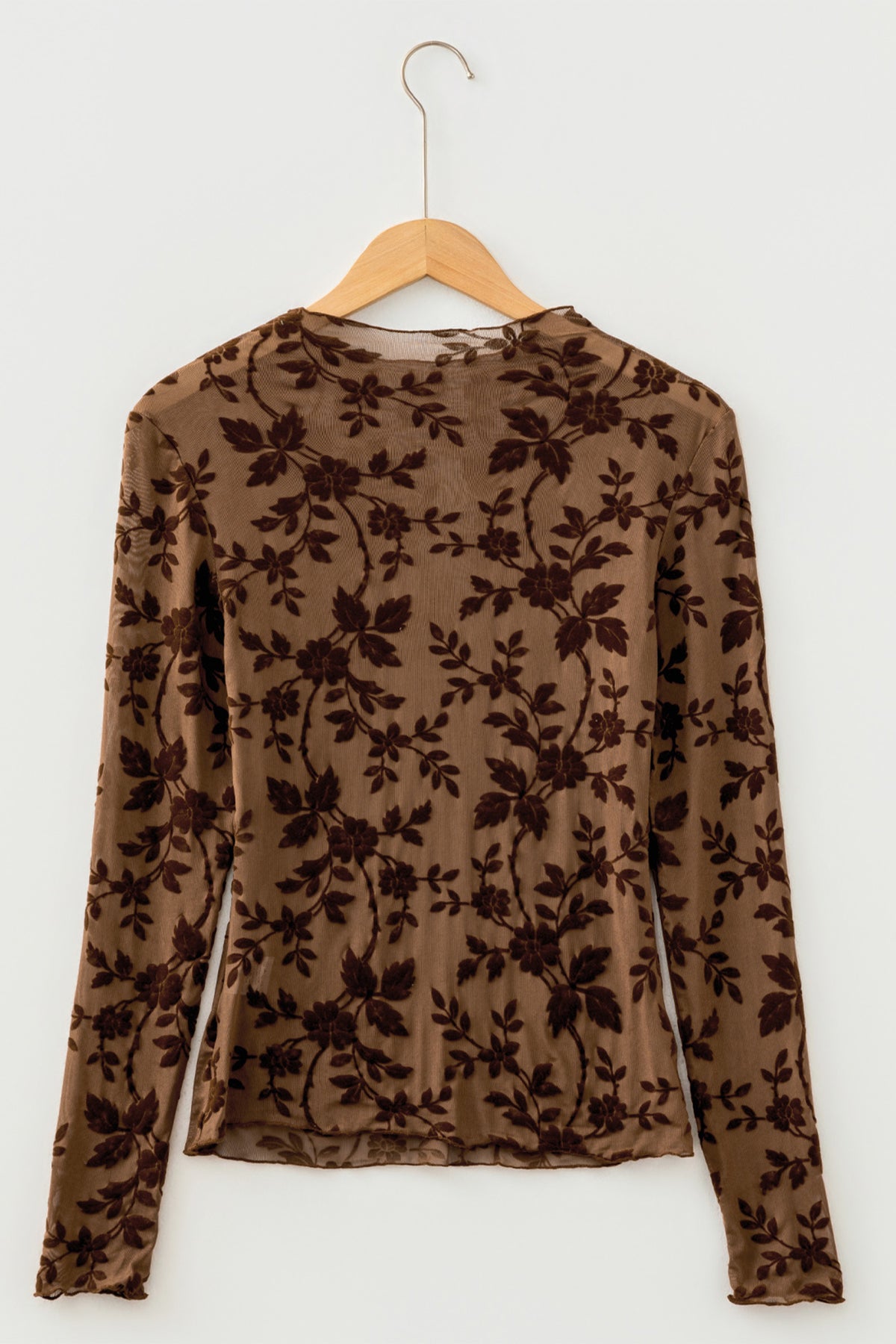 Apricot Floral Mesh Round Neck Sheath Top