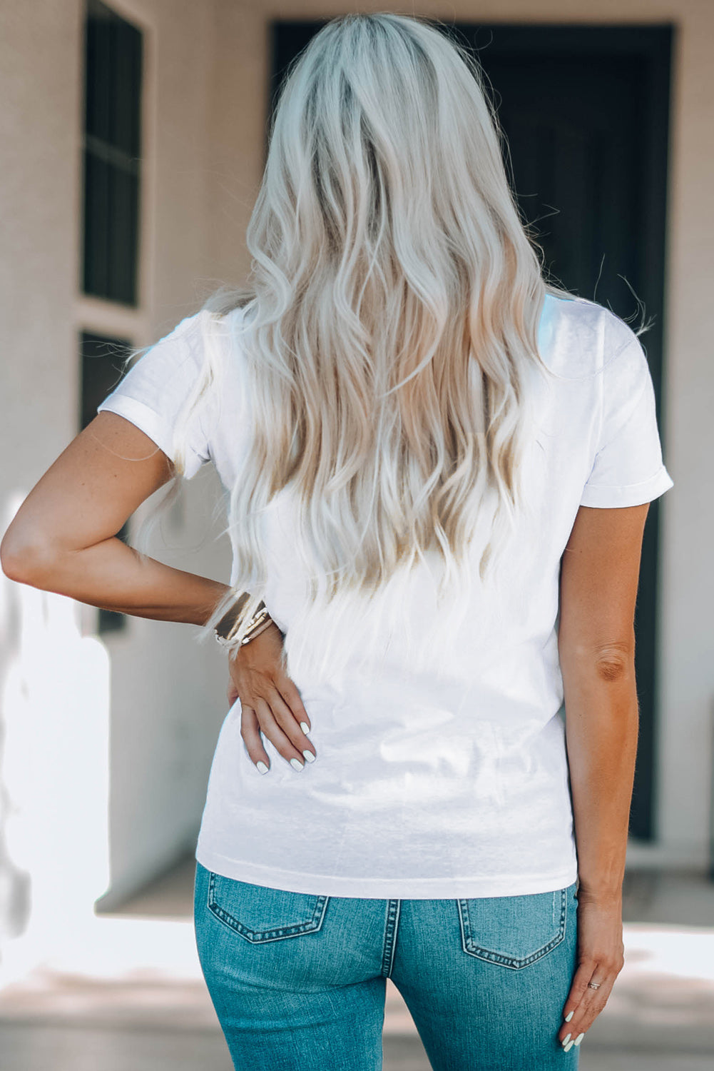 White Rabbit Bow Knot Print Crew Neck T-Shirt
