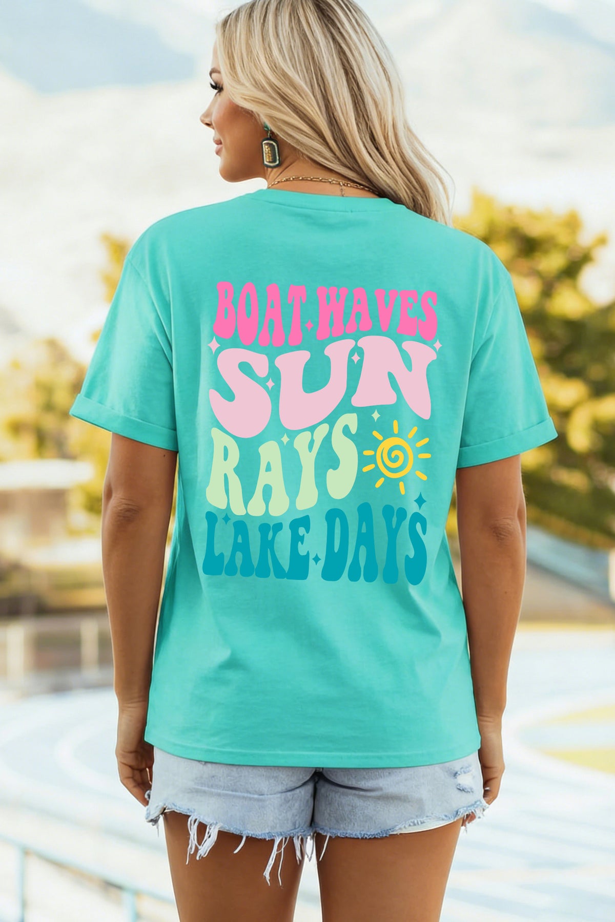 Mint Green LAKE DAYS Double Side Printed Vacation T-Shirt