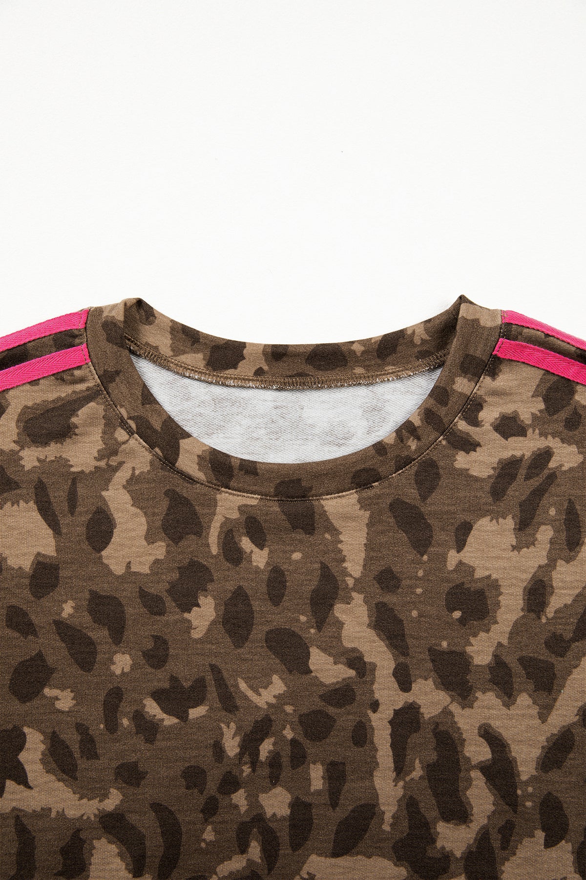 Brown Contrast Striped Accent Leopard T-Shirt Mini Dress with Pockets