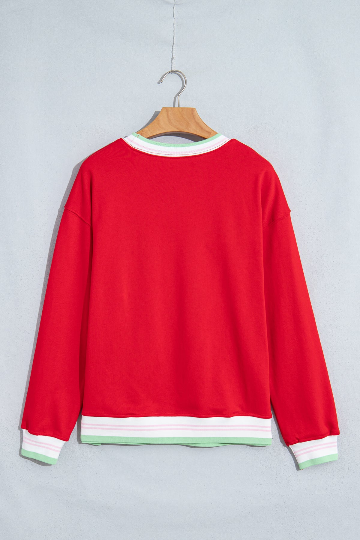 Bright Green Contrast Striped Trim Sweatshirt