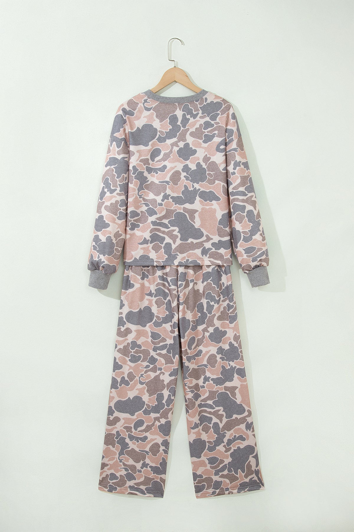 Women's Multicolour Camouflage Print Long-Sleeve Top Loose Two-Piece Pants Set