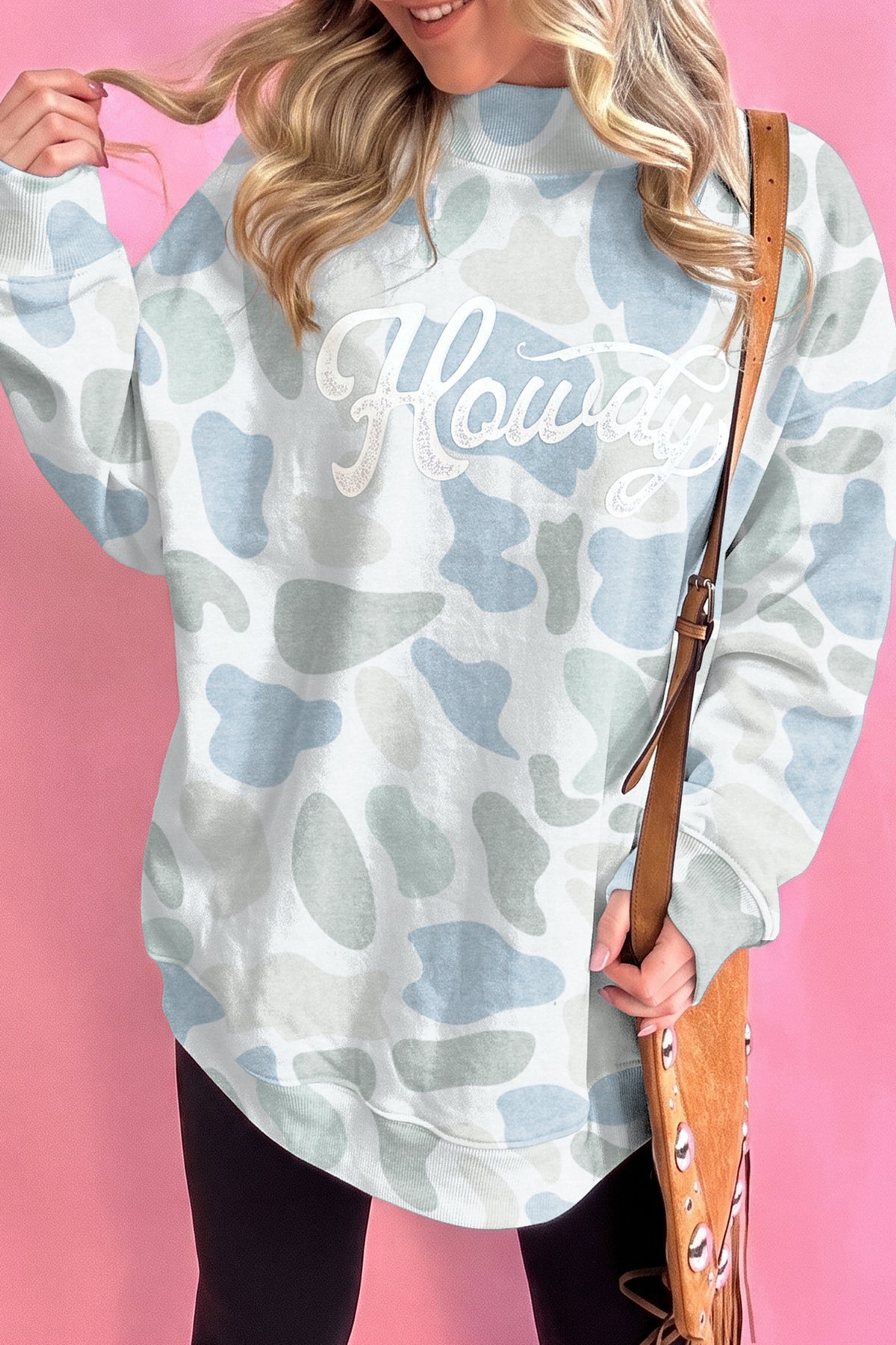 Pink Camo Print Howdy Western Style Sweatshirt