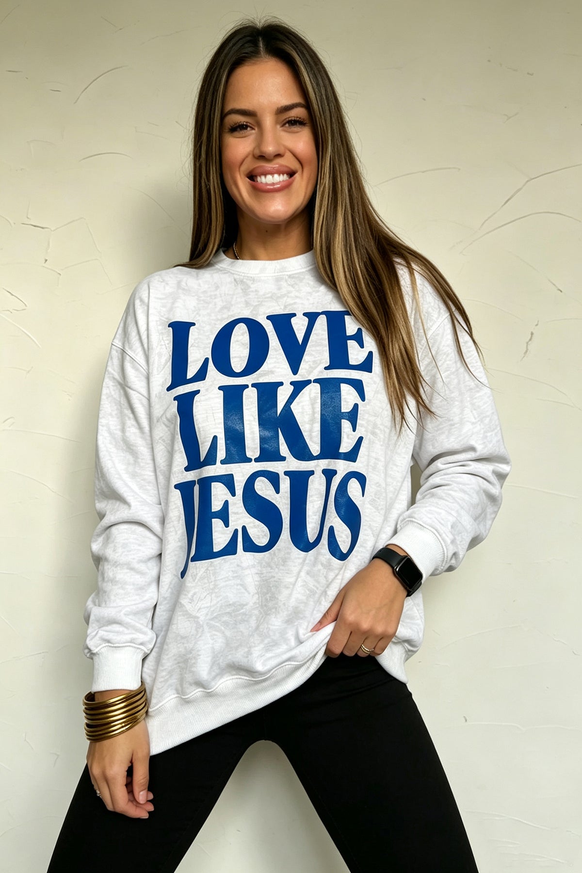 Gray LOVE LIKE JESUS Letter Print Light Camo Pullover Sweatshirt