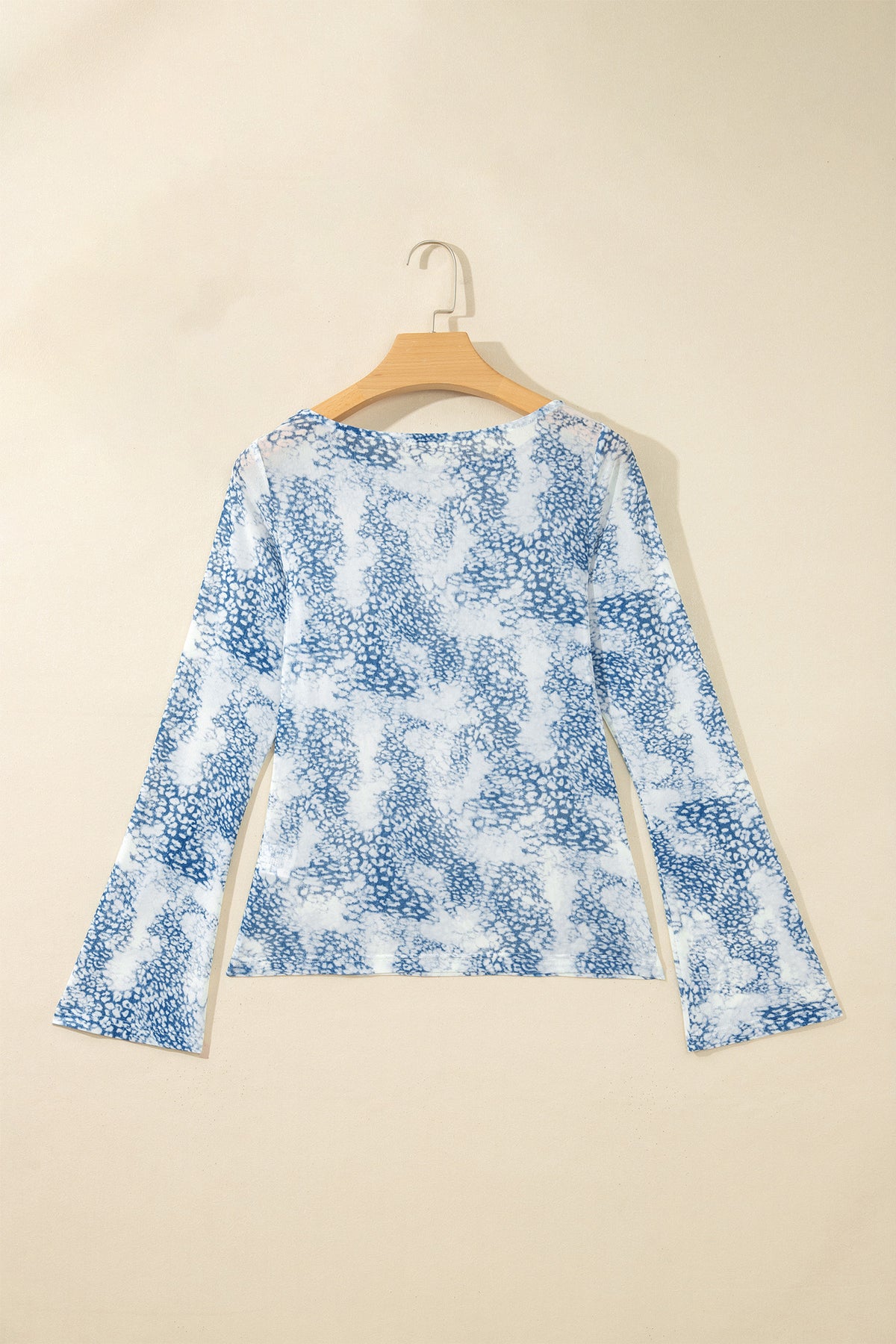 Sky Blue Leopard Print Round Neck Sheath Top