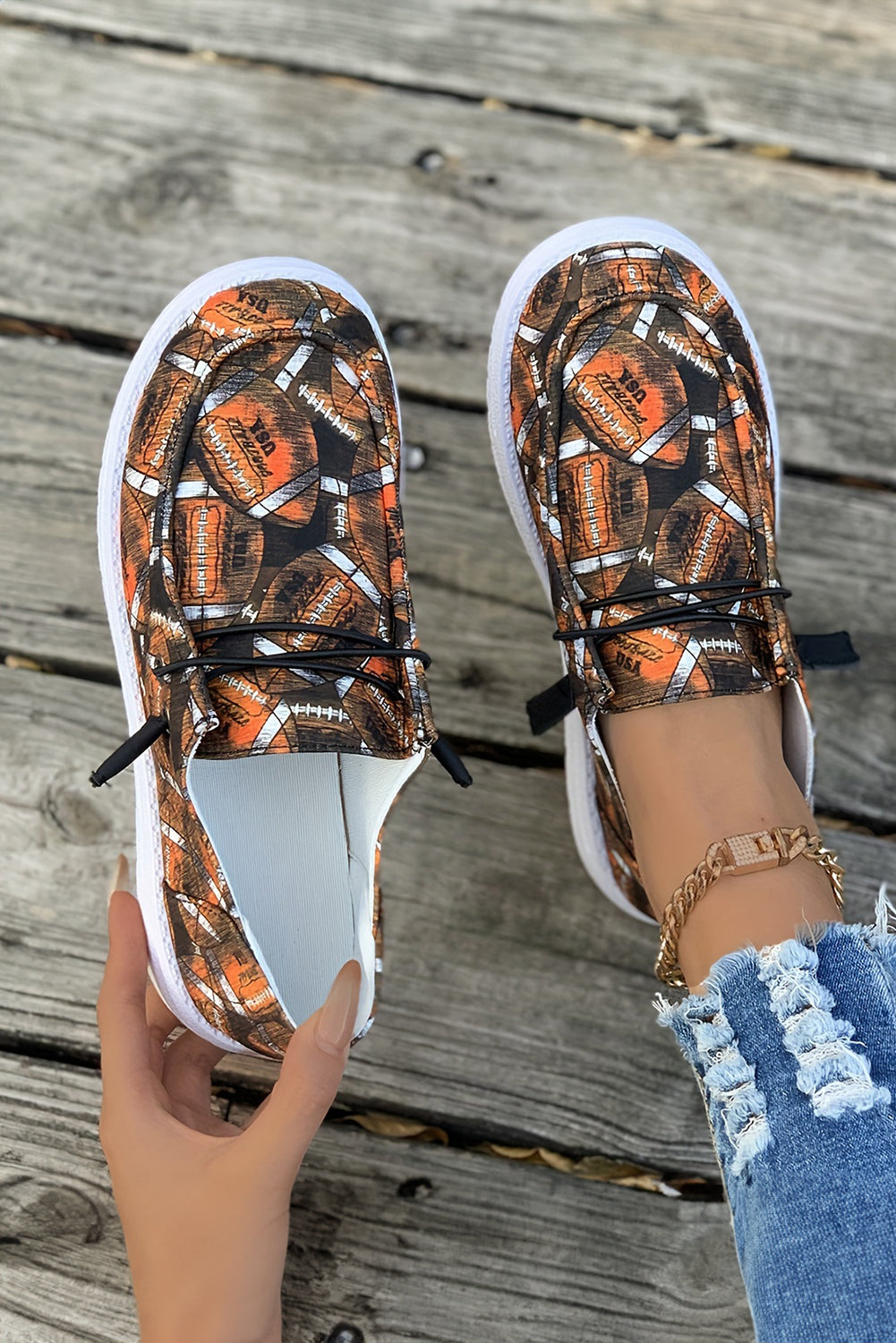 Coffee Rugby Allover Print Lace-Up Slip-On Sneakers