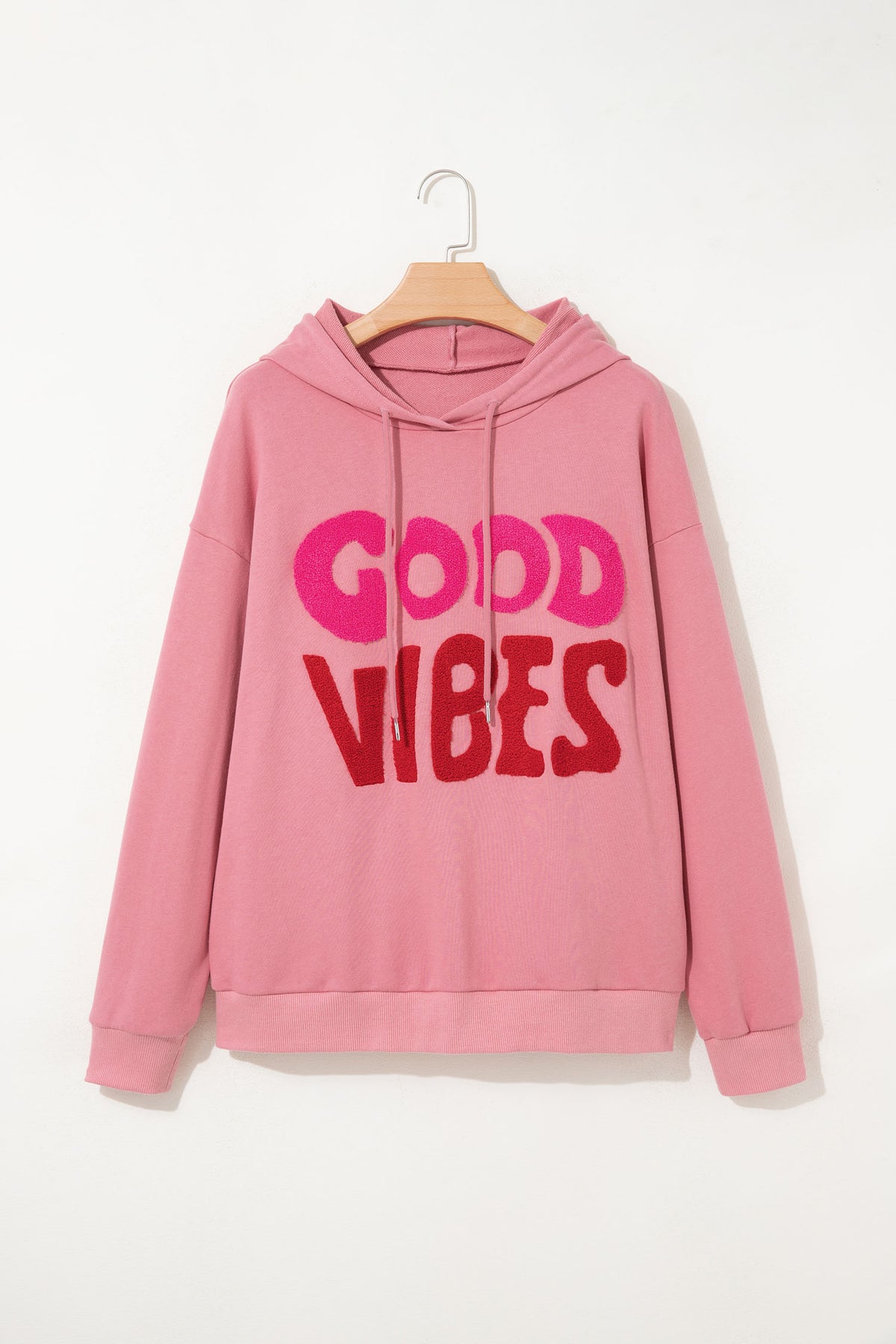 Gossamer Pink GOOD VIBES Chenille Graphic Hoodie