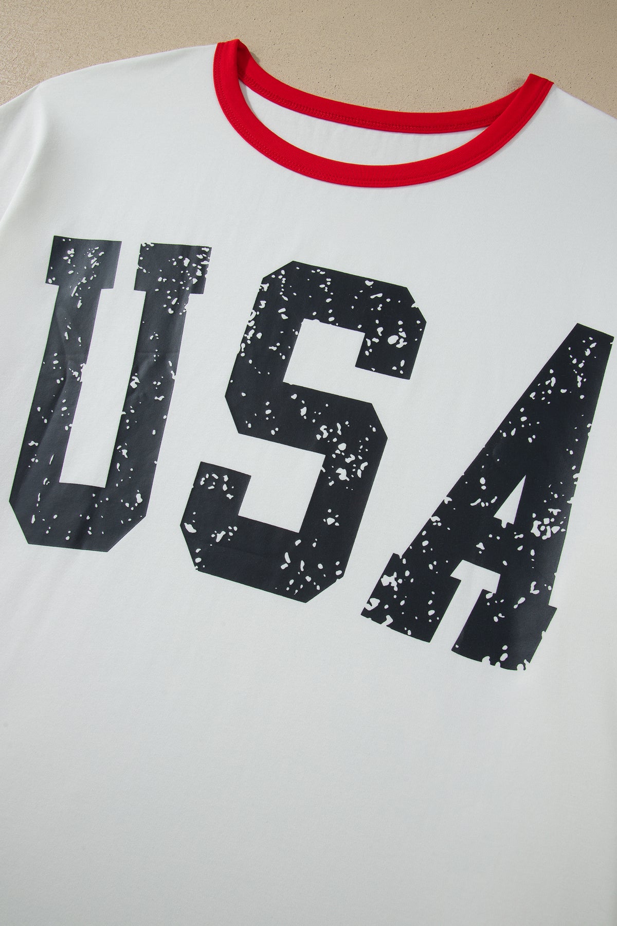 White Retro USA Striped Trim Short-Sleeve Plus Size Tee