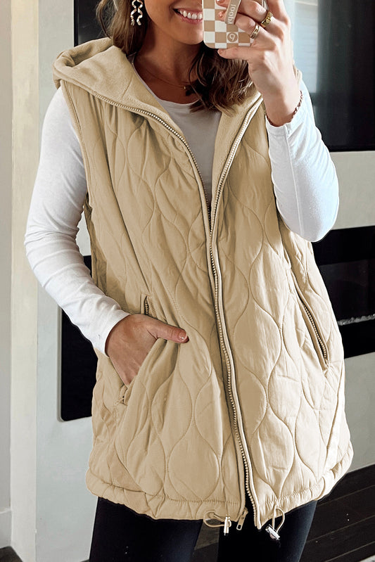 Pale Khaki Quilted Padded Winter Jacket Vest with Fleece Lining