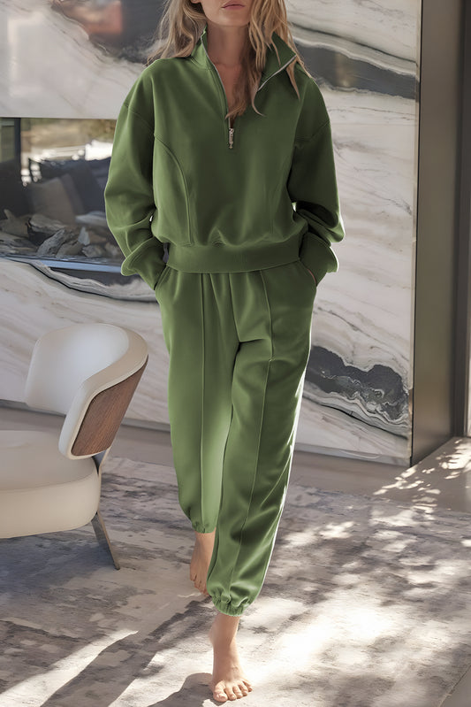 Women's Vineyard Green Half Zip up Pullover Active Top & Joggers Set